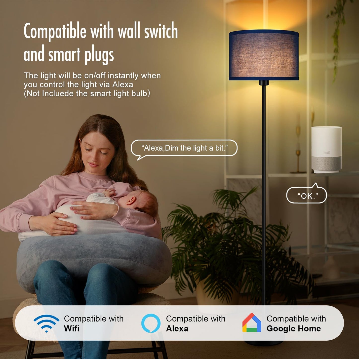 Floor Lamp Black, Standing Lamp, 58" Tall Lamps for Living Room, Simple Pole Lamp with Black Lampshade, On/Off Foot Pedal, Bright Dimming Light for Kids Room Bedroom Office Decor(Without Bulbs)