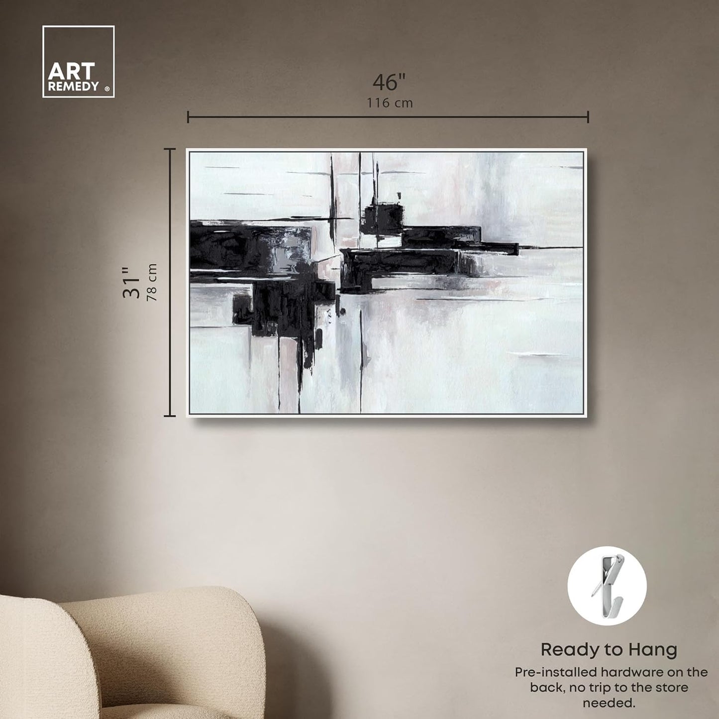 Abstract Journey Canvas Black and White Art, Gold Frame, 45" x 30"
