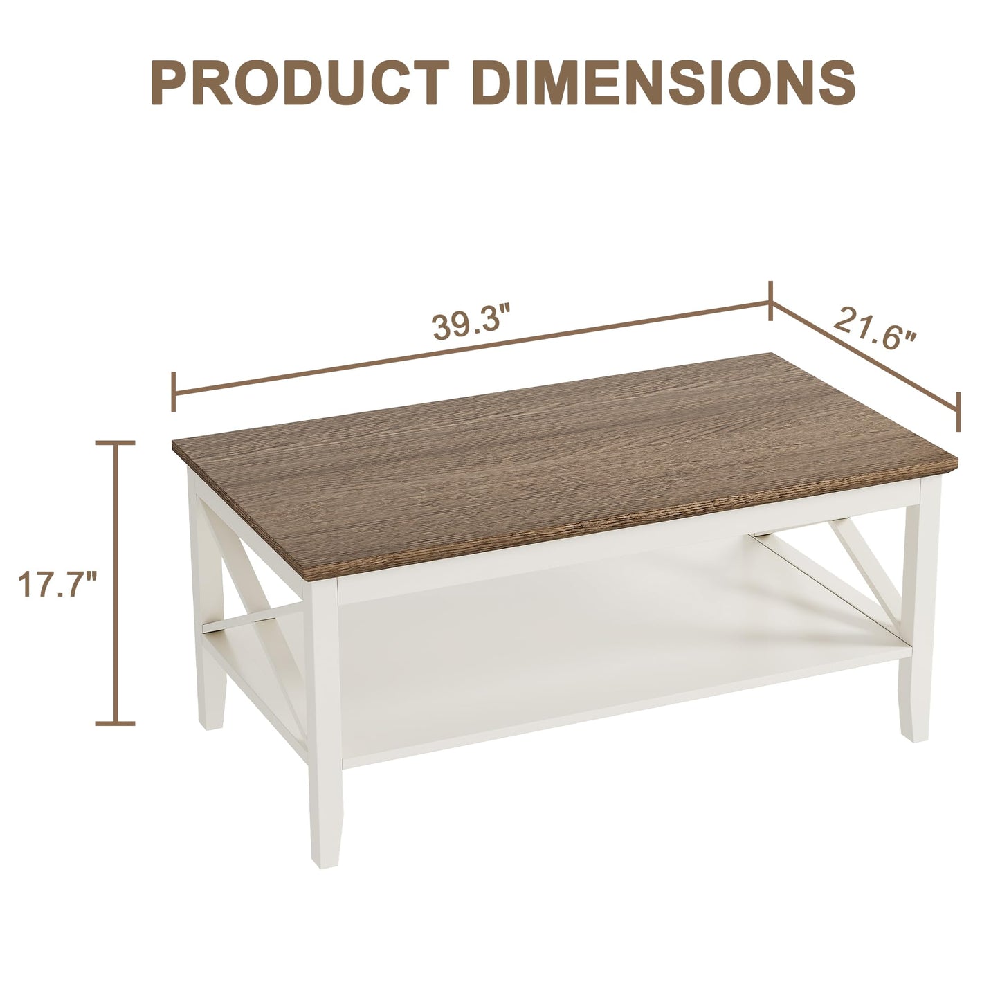 ChooChoo White Coffee Table Classic X Design for Living Room, Rectangular Modern Cocktail Table with Storage Shelf, 39 Inch