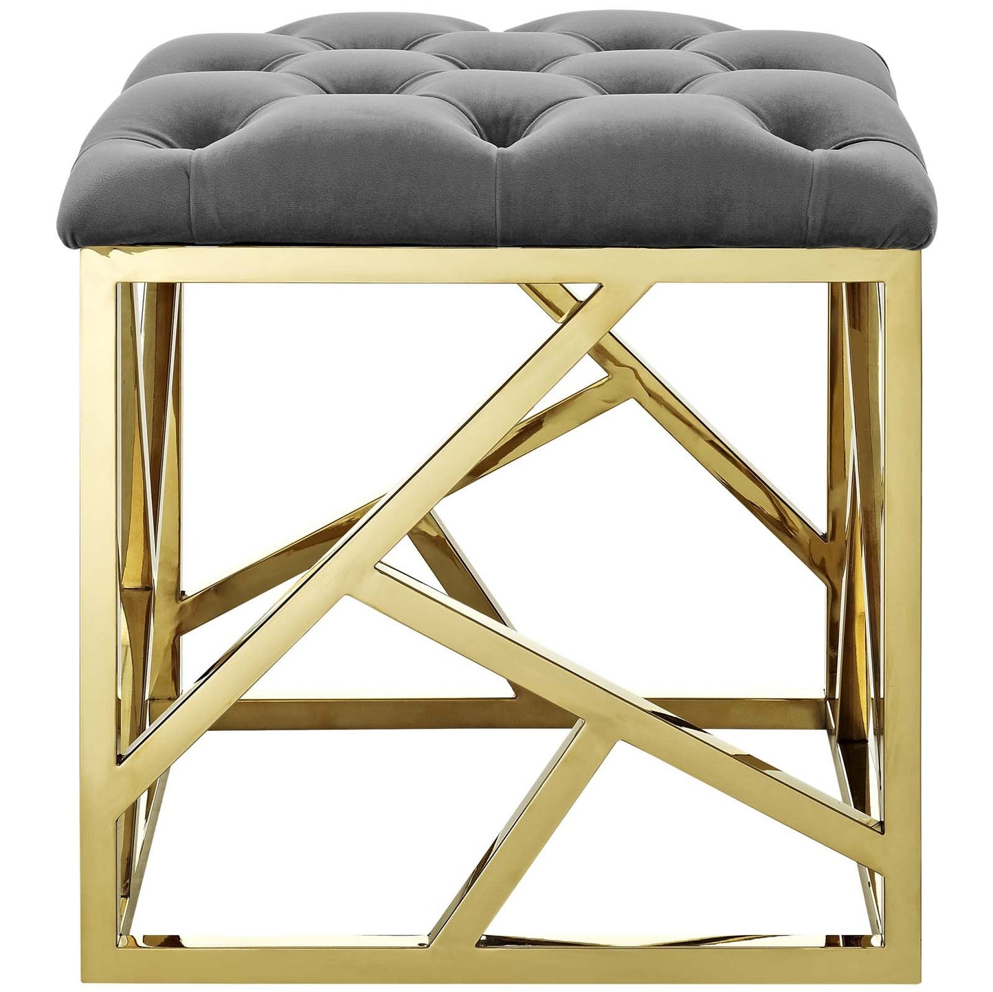 Modway intersperse Button-Tufted Contemporary Modern with Metallic Frame, Bench, Silver Gray
