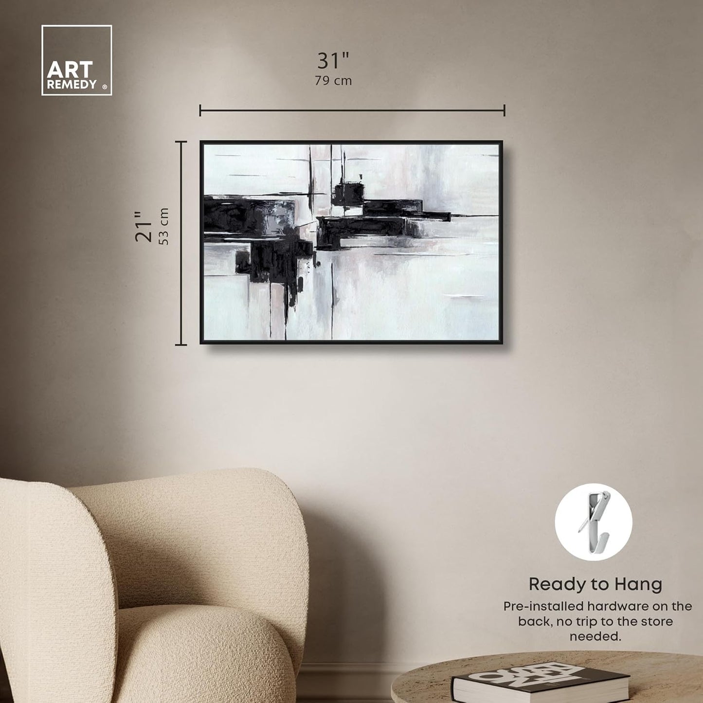 Abstract Journey Canvas Black and White Art, Gold Frame, 45" x 30"
