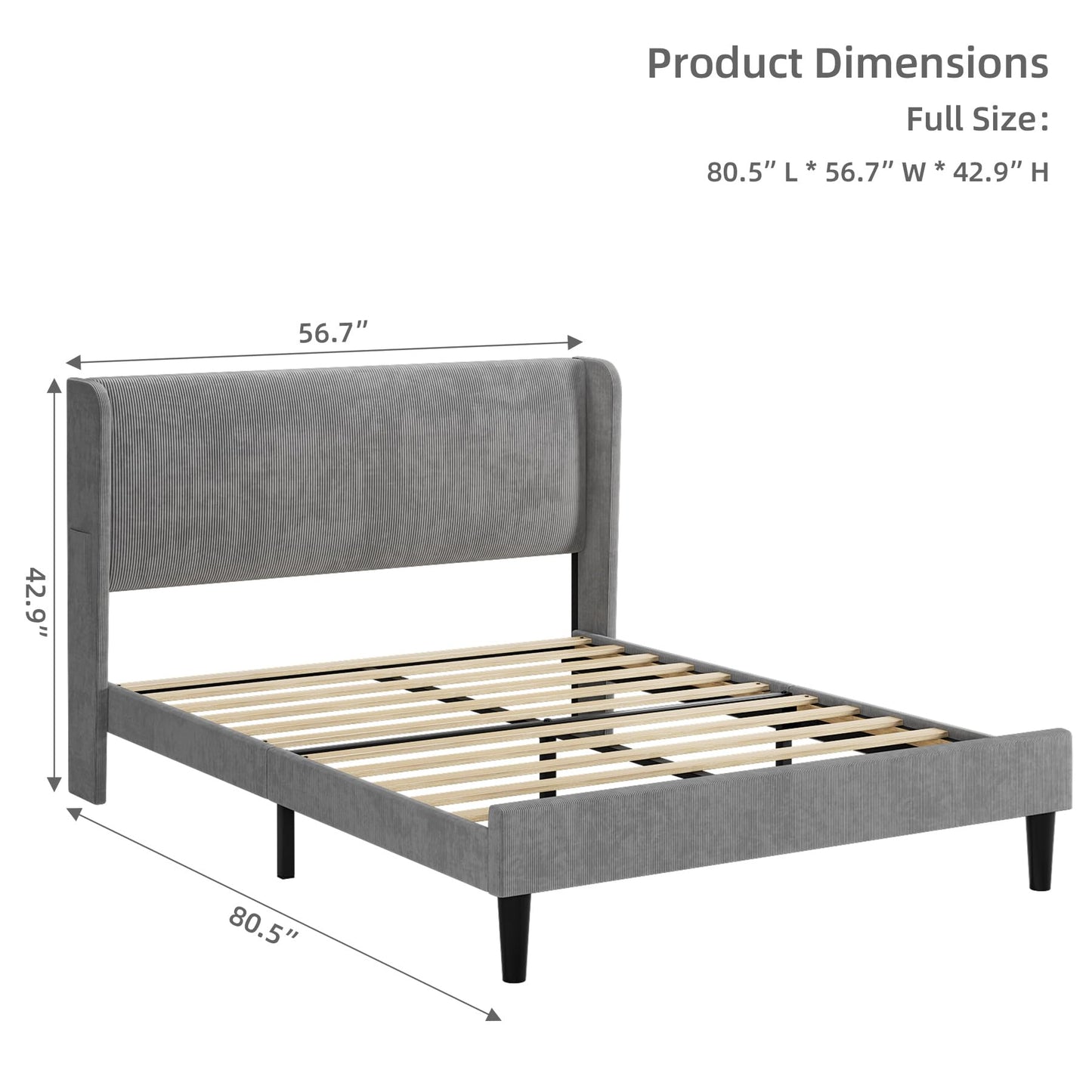 IDEALHOUSE King Upholstered Bed Frame with Wingback Headboard, Luxurious Velvet Upholstery Platform Bed, Wooden Slat Support, and Easy Assembly - Box Spring Optional, Light Gray