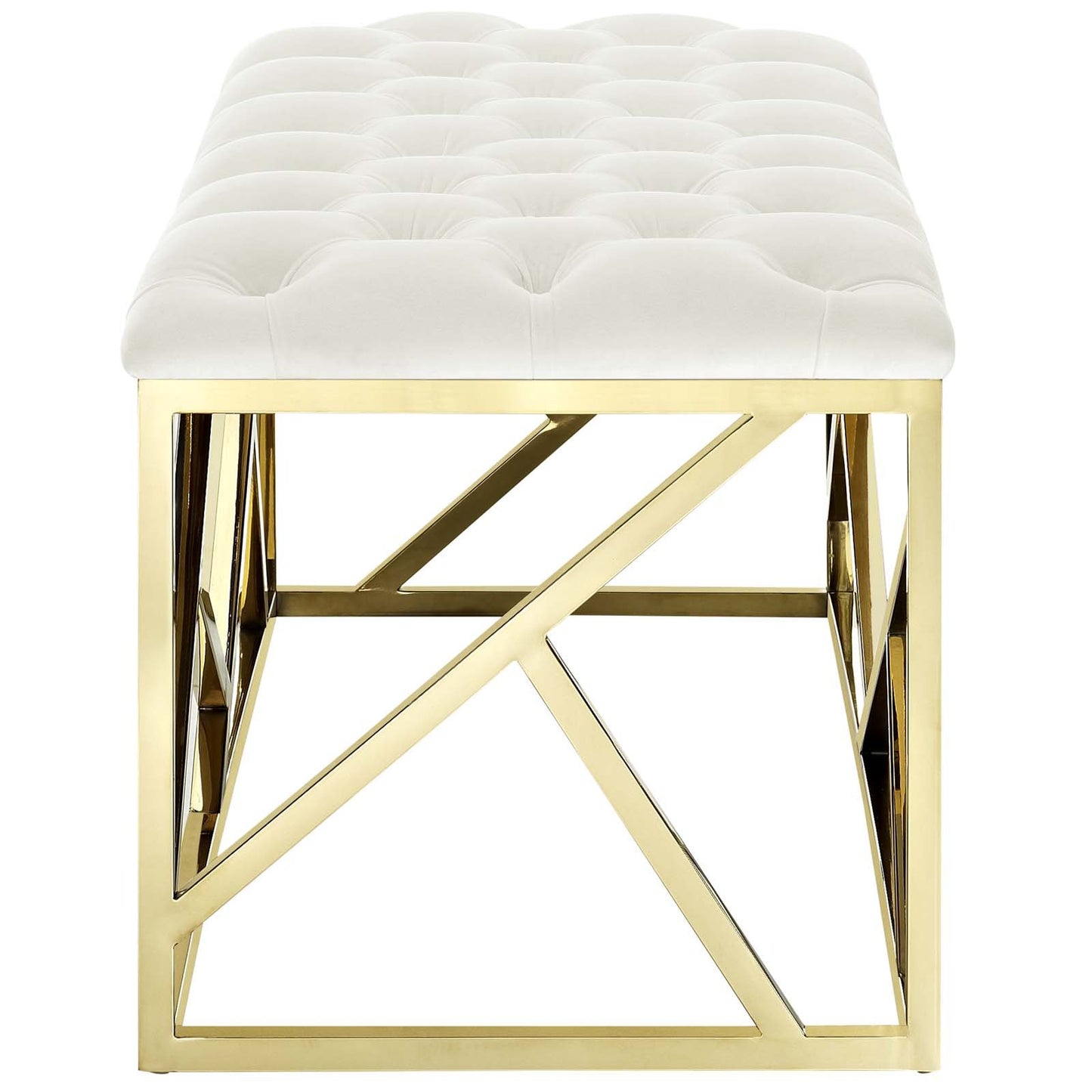 Modway intersperse Button-Tufted Contemporary Modern with Metallic Frame, Bench, Silver Gray