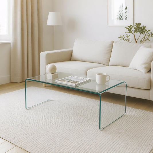 Meihua Tempered Glass Coffee Table for Living Room, Clear Center Table with 0.47 inch Tempered Glass, Transparent Modern Coffee Table