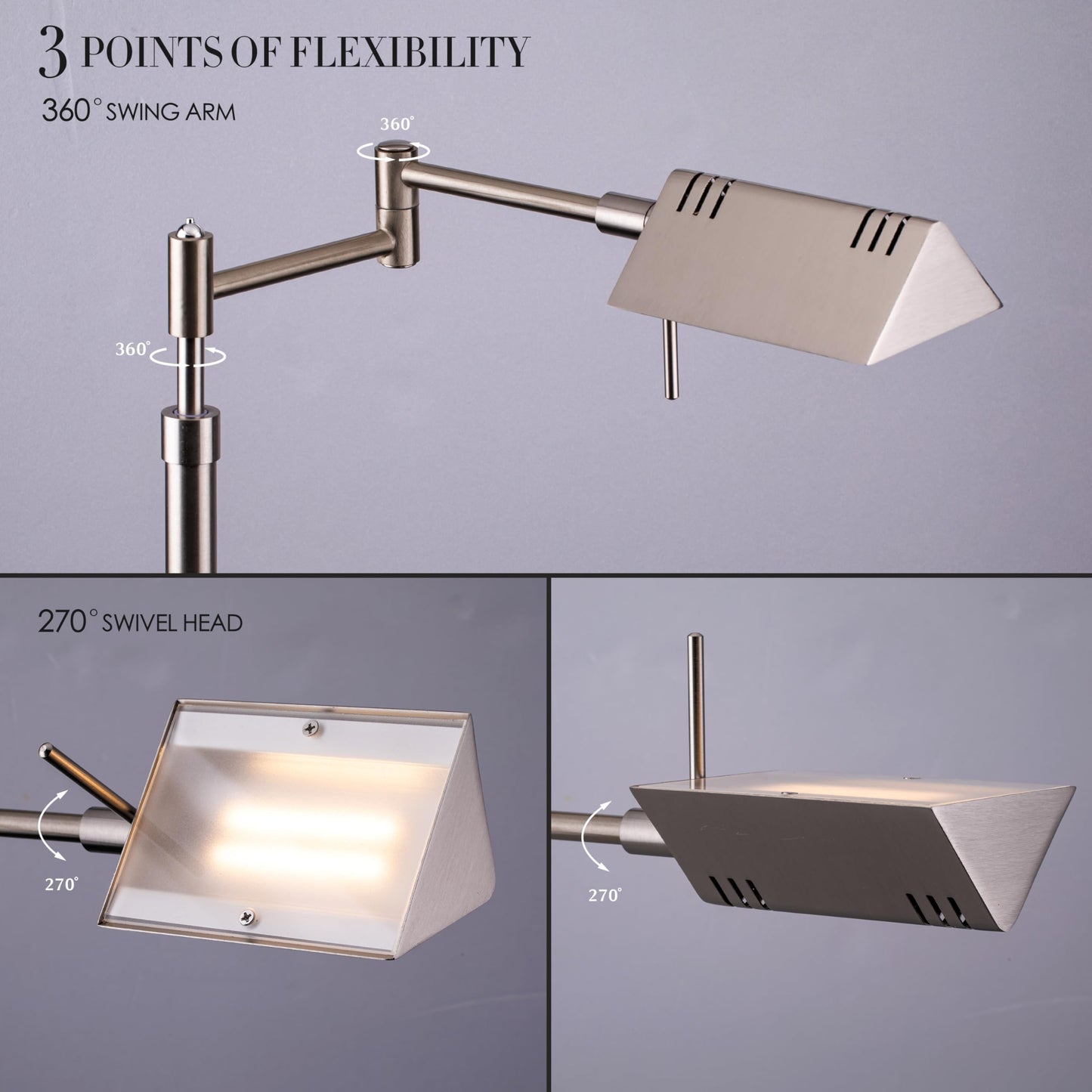 O’Bright Dimmable LED Pharmacy Floor Lamp, 12W LED, Full Range Dimming, 360 Degree Swing Arms, Adjustable Heights, Standing Lamp for Reading, Sewing, and Craft, ETL Listed, Antique Brass (Gold)
