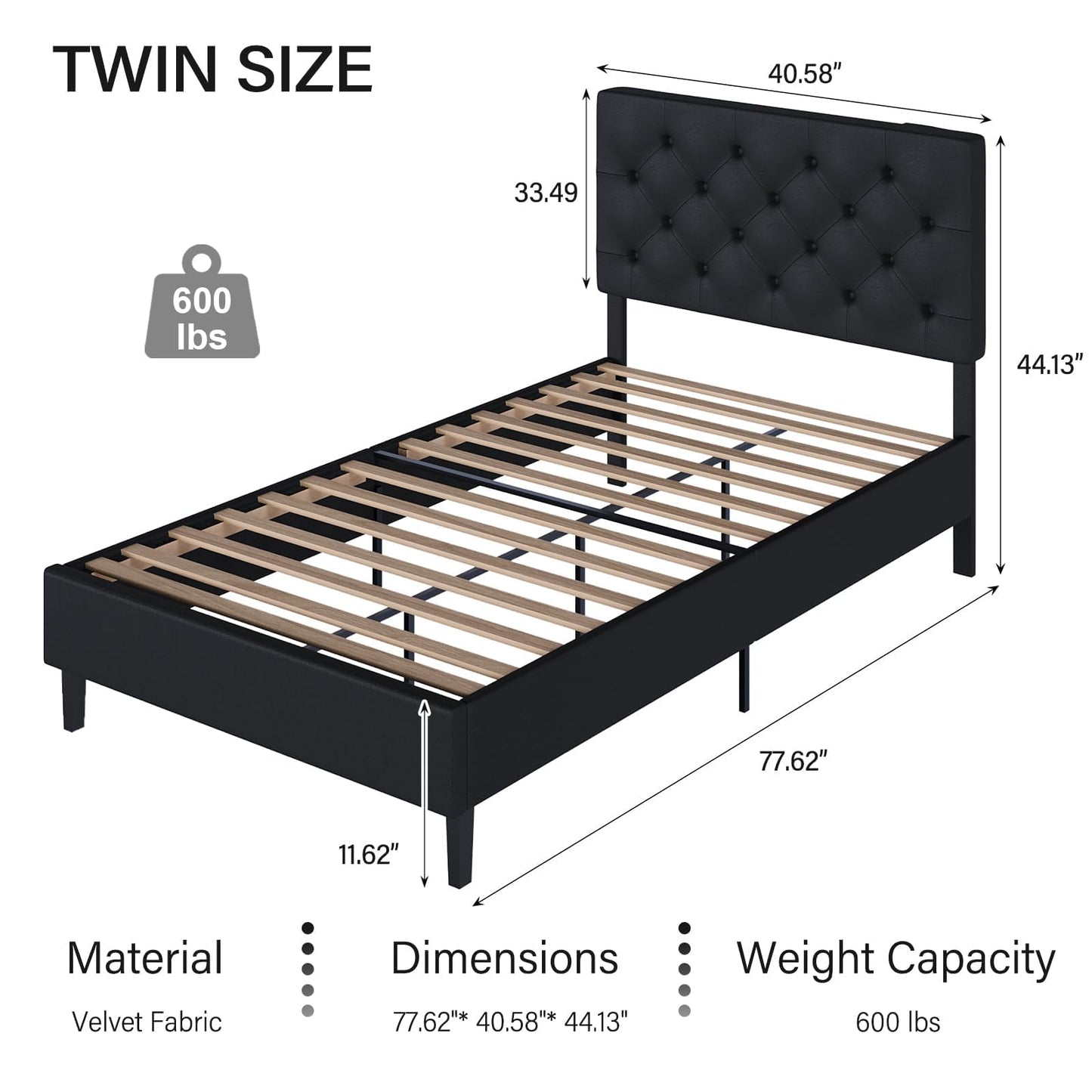 Queen Bed Frame with Headboard, Faux Leather Upholstered Platform Bed Frame, Blue Bed Frame Queen Size, Wooden Slat Support, No Box Spring Needed, Navy Blue