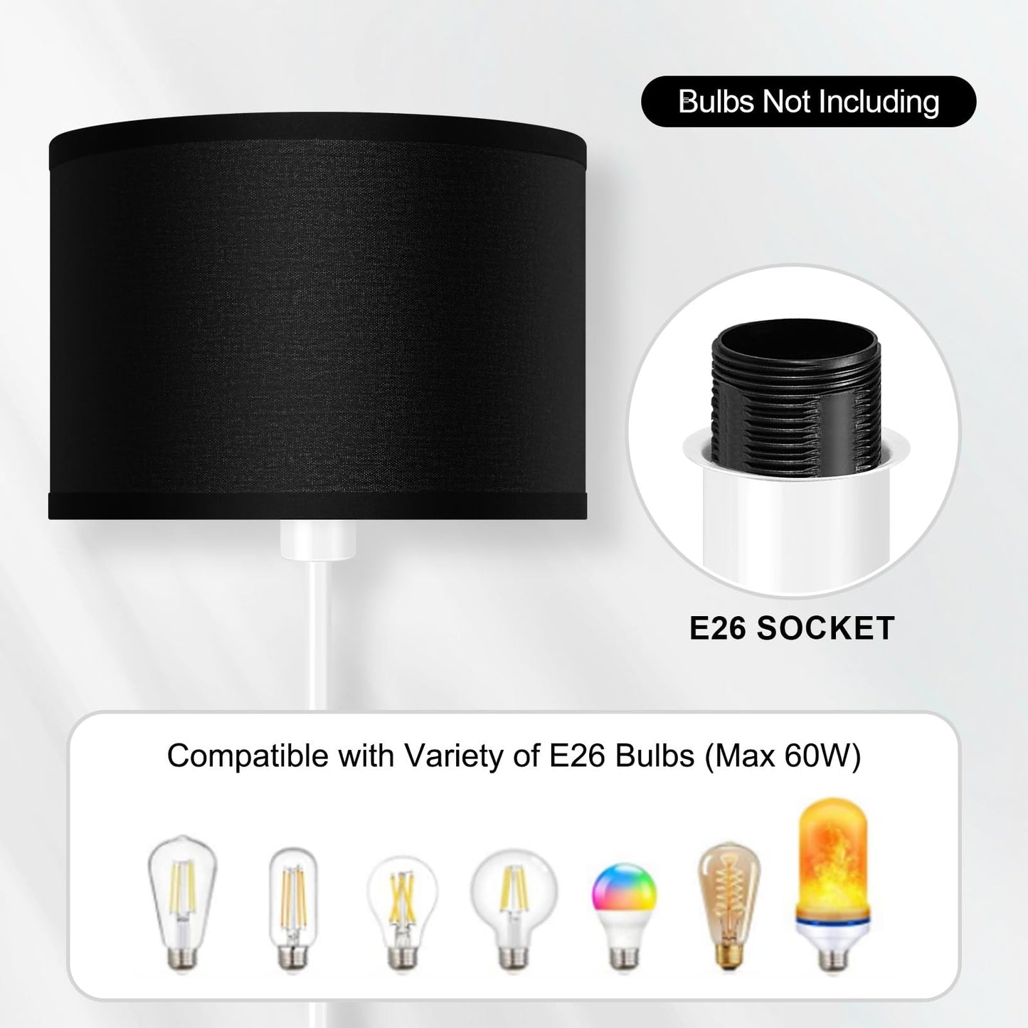 Floor Lamp Black, Standing Lamp, 58" Tall Lamps for Living Room, Simple Pole Lamp with Black Lampshade, On/Off Foot Pedal, Bright Dimming Light for Kids Room Bedroom Office Decor(Without Bulbs)