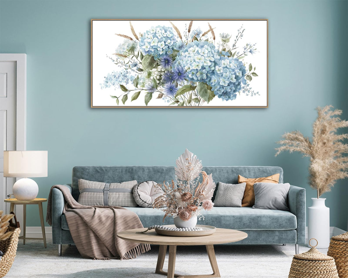 VEAEE Teal Framed Abstract Wall Art - Turquoise Green Colorful Modern Canvas Pictures, Living Room Wall Decor, Contemporary Landscape Painting Prints for Bedroom Bathroom Office Decor 20" x 40"