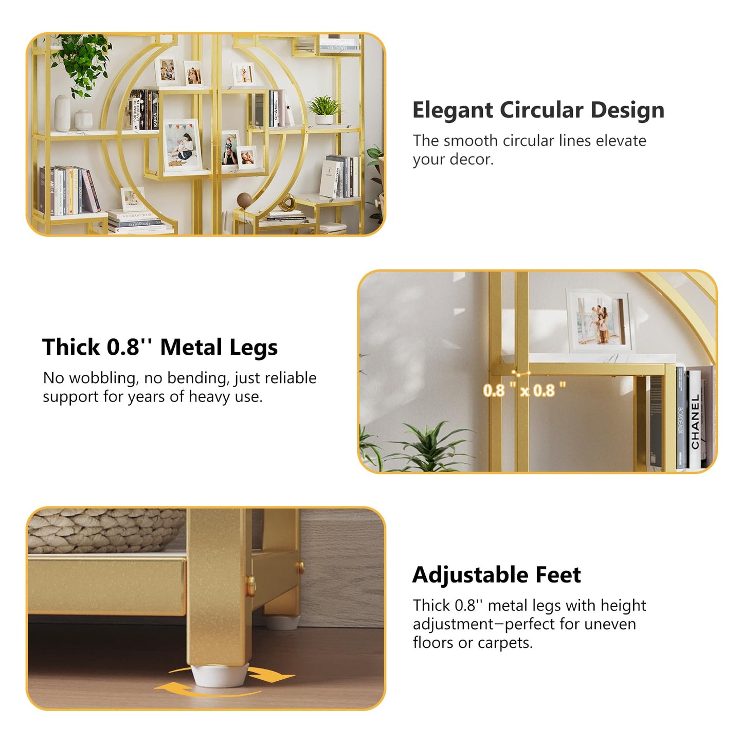 70.8" Tall Bookshelf Set of 2, 79" Wide Geometric Display Shelf with 18 Open Storage Shelves, Scratch-Resistant Gray Wash & Metal Frame, for Living Room, Office, Bedroom – Anti-Tip & Adjustable Feet