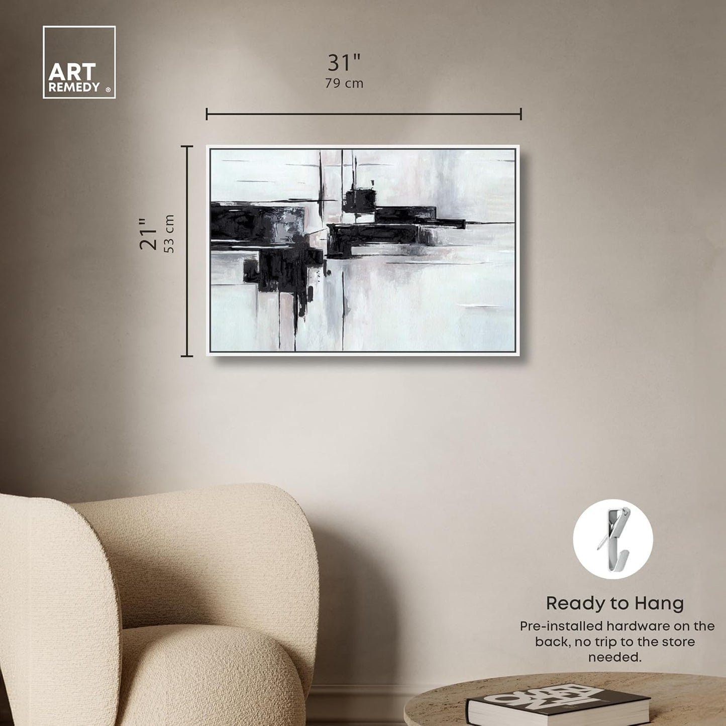 Abstract Journey Canvas Black and White Art, Gold Frame, 45" x 30"