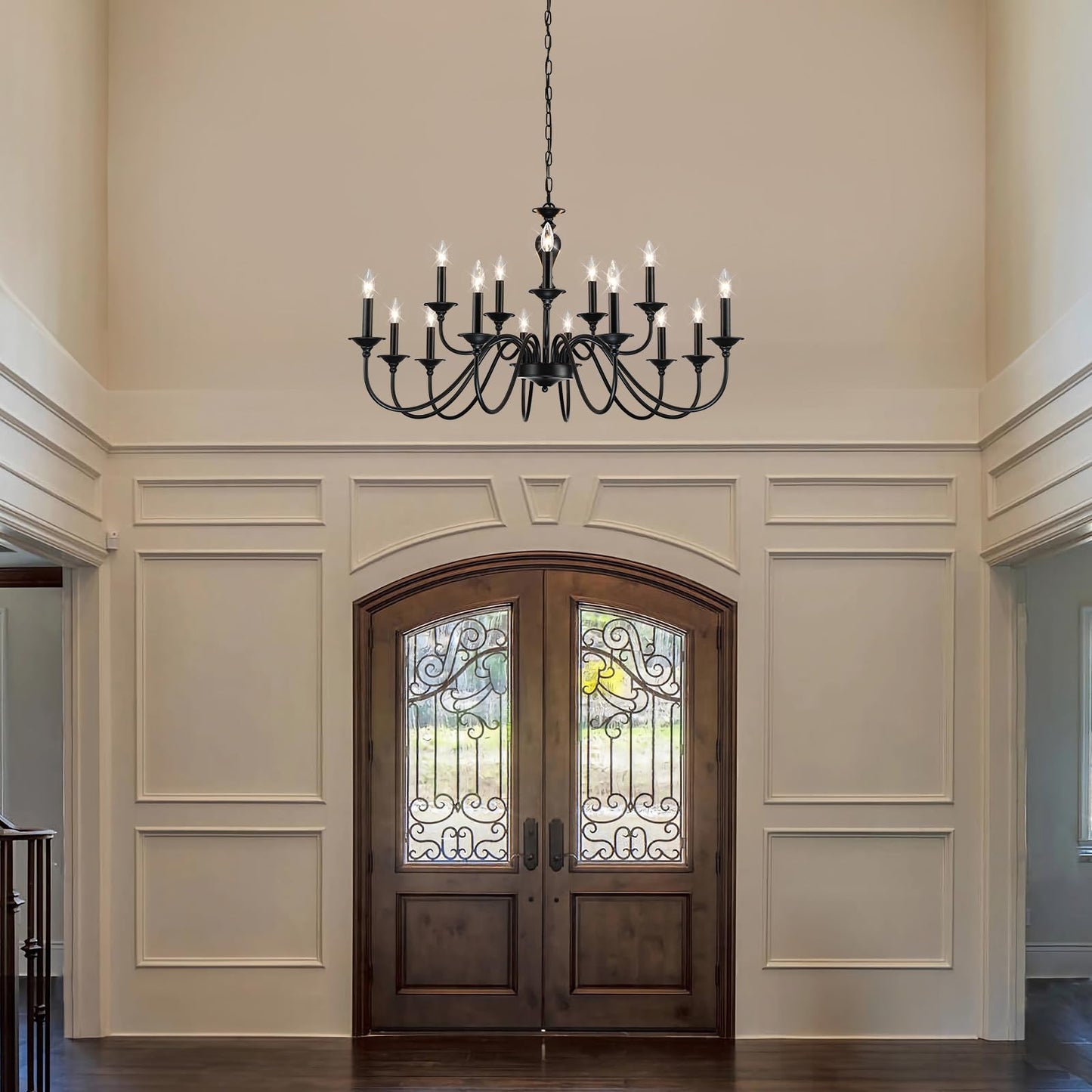 15 Light Black Farmhouse Chandeliers for Dining Room Light Fixtures Over Table, Vintage Candle Large Chandelier for Living Room Foyer Staircase Restaurant Showroom Villa
