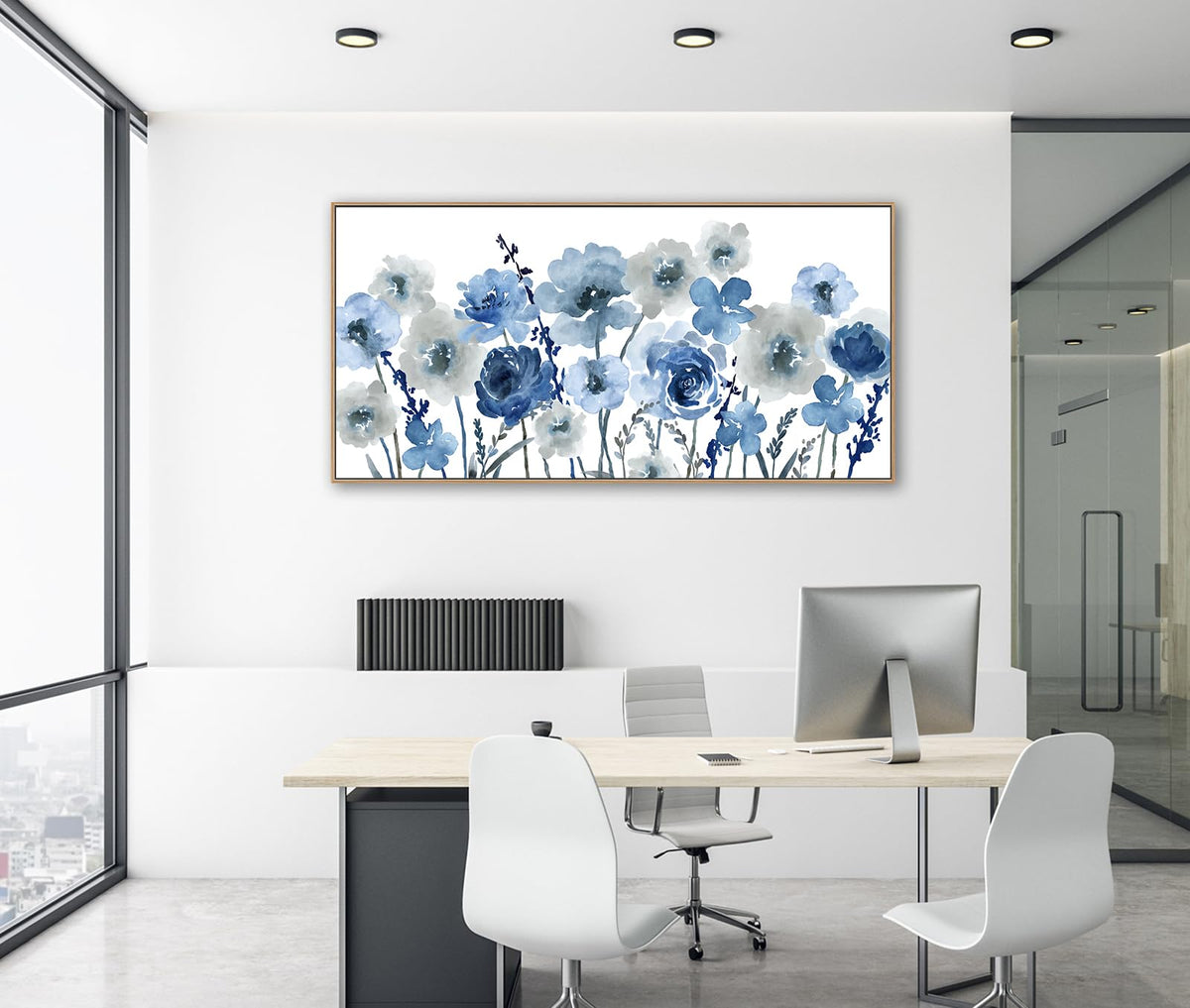VEAEE Teal Framed Abstract Wall Art - Turquoise Green Colorful Modern Canvas Pictures, Living Room Wall Decor, Contemporary Landscape Painting Prints for Bedroom Bathroom Office Decor 20" x 40"