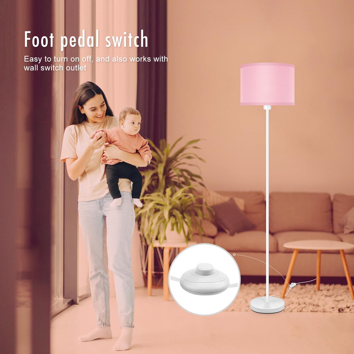 Floor Lamp Black, Standing Lamp, 58" Tall Lamps for Living Room, Simple Pole Lamp with Black Lampshade, On/Off Foot Pedal, Bright Dimming Light for Kids Room Bedroom Office Decor(Without Bulbs)