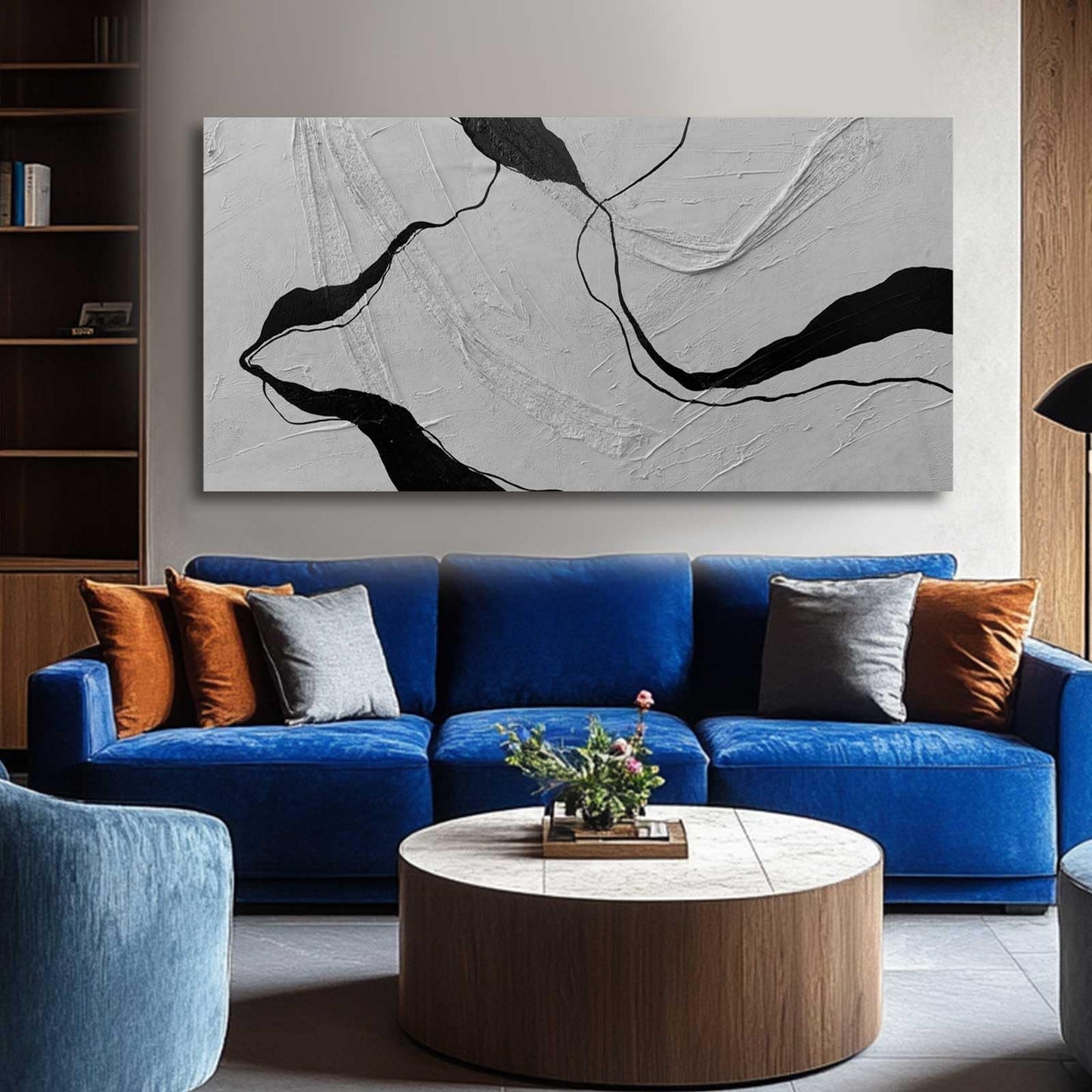 MLART99 Blue and White Abstract Wall Art Grunge Posters Gold Painting for Home Office 29"x 58" Gallery Wall Prints Large Size Artwork for Walls