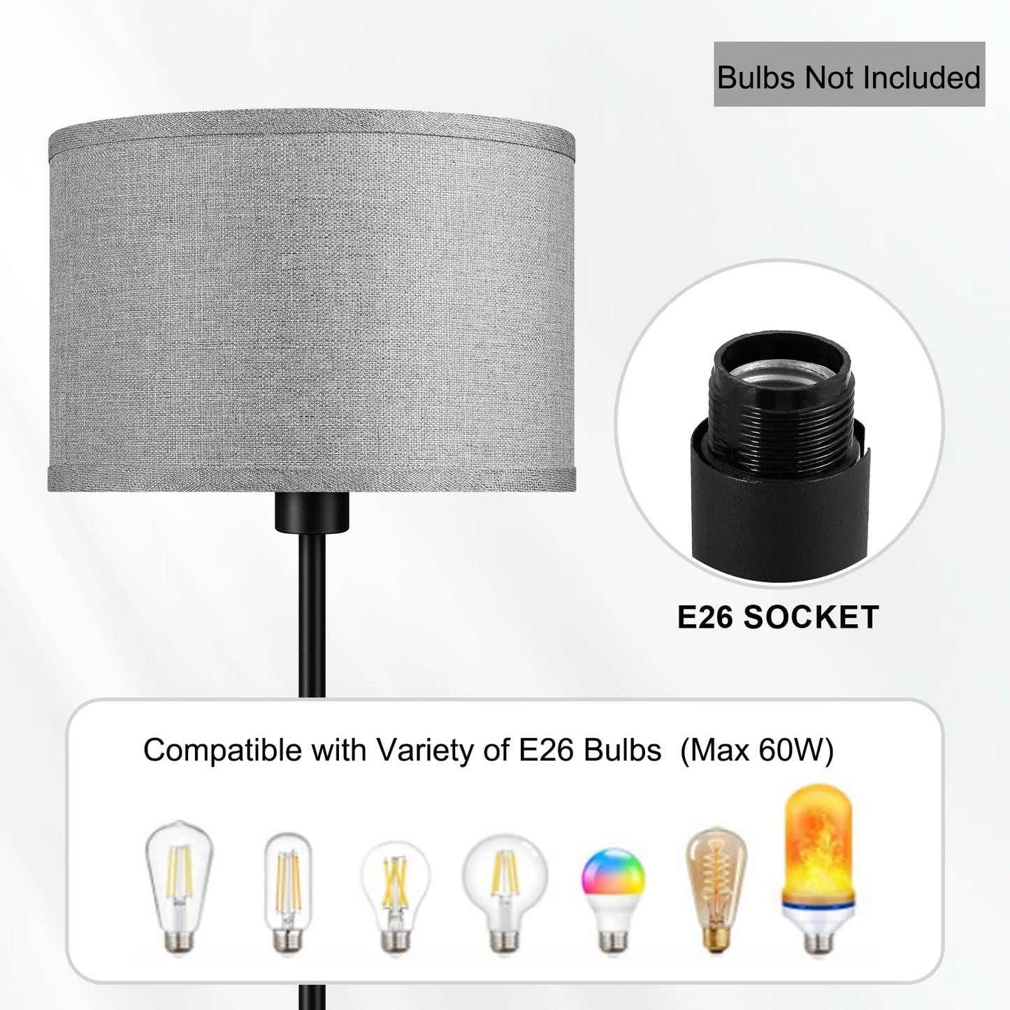 Floor Lamp Black, Standing Lamp, 58" Tall Lamps for Living Room, Simple Pole Lamp with Black Lampshade, On/Off Foot Pedal, Bright Dimming Light for Kids Room Bedroom Office Decor(Without Bulbs)