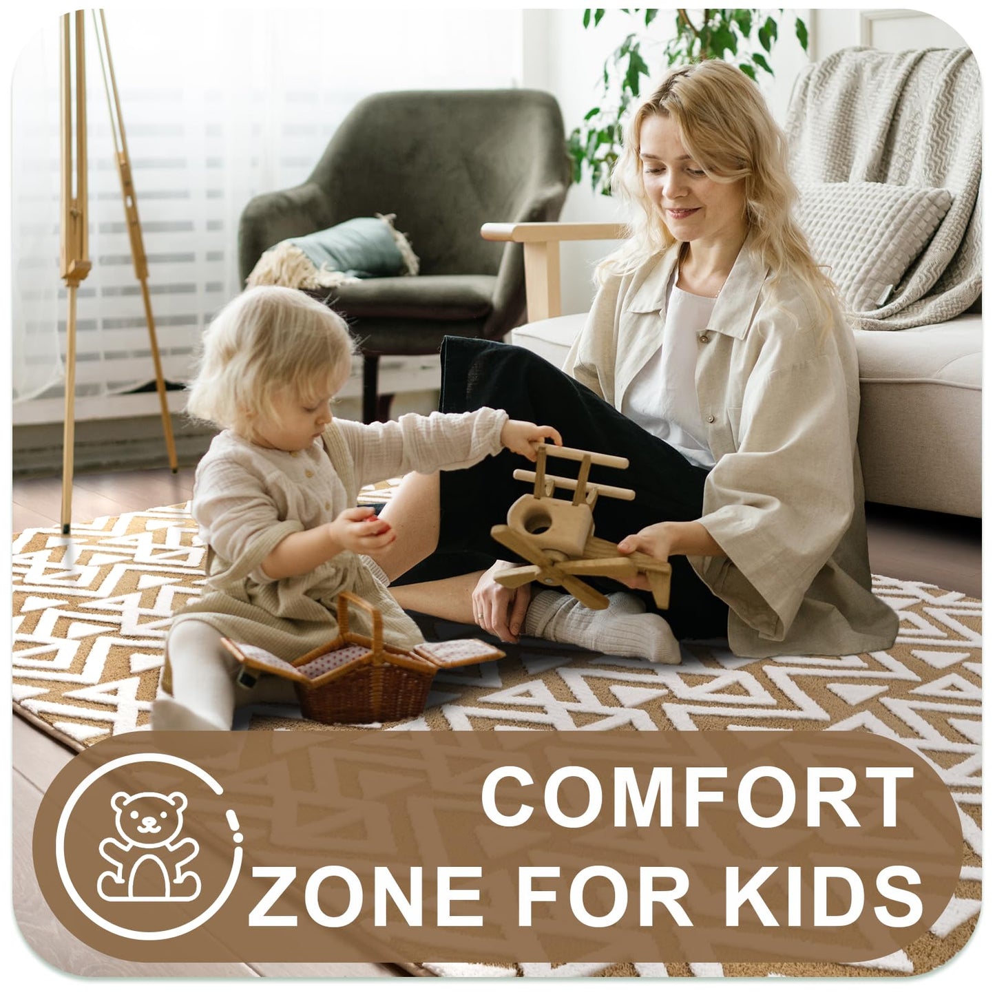 Ompaa Ultra Soft Geometric Bedroom Rugs Memory Foam Carpet, Black 7 x 10 Feet Large, Cozy Area Rugs for Living Room Couch Dorm Bedside Kids Girls Teens Room Nursery Decor Floor Mat