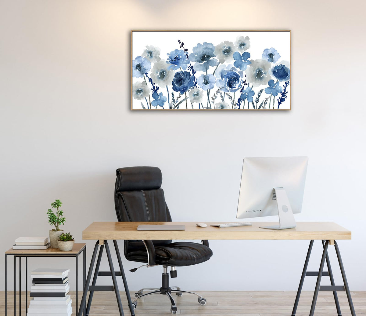 VEAEE Teal Framed Abstract Wall Art - Turquoise Green Colorful Modern Canvas Pictures, Living Room Wall Decor, Contemporary Landscape Painting Prints for Bedroom Bathroom Office Decor 20" x 40"