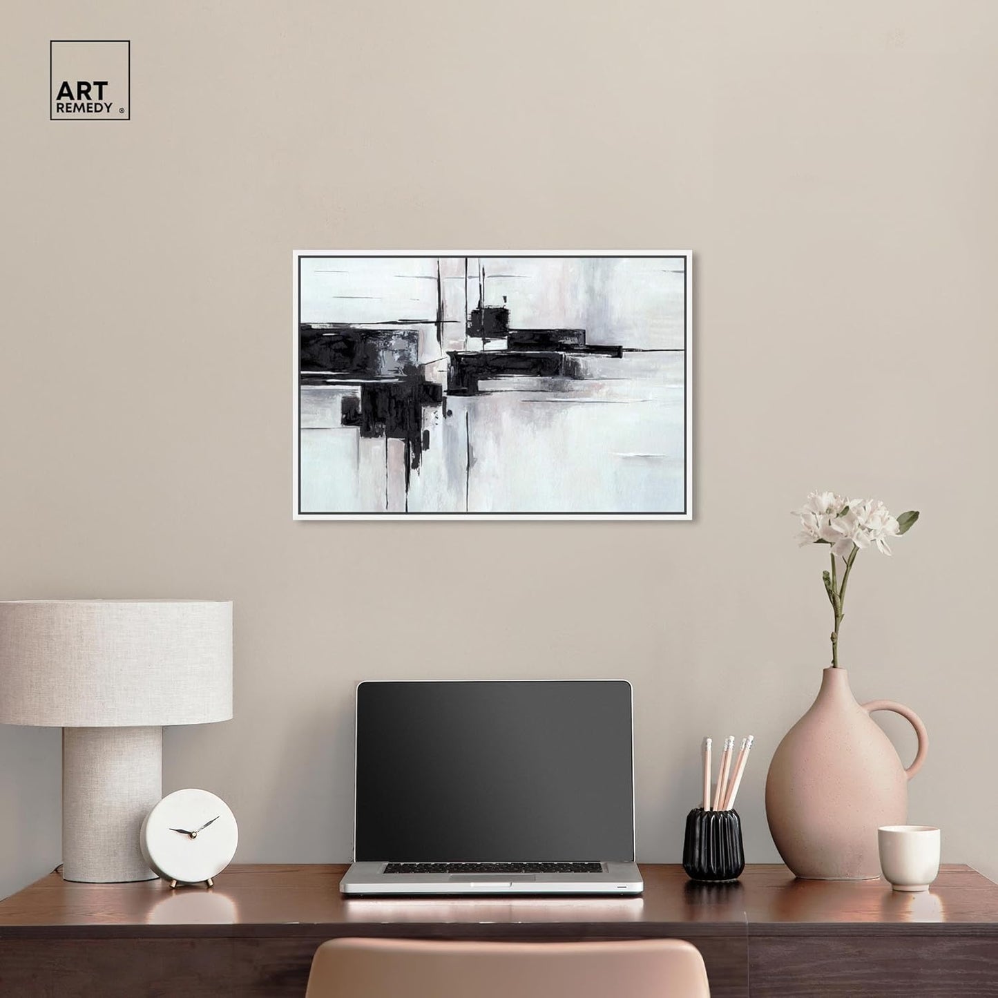 Abstract Journey Canvas Black and White Art, Gold Frame, 45" x 30"