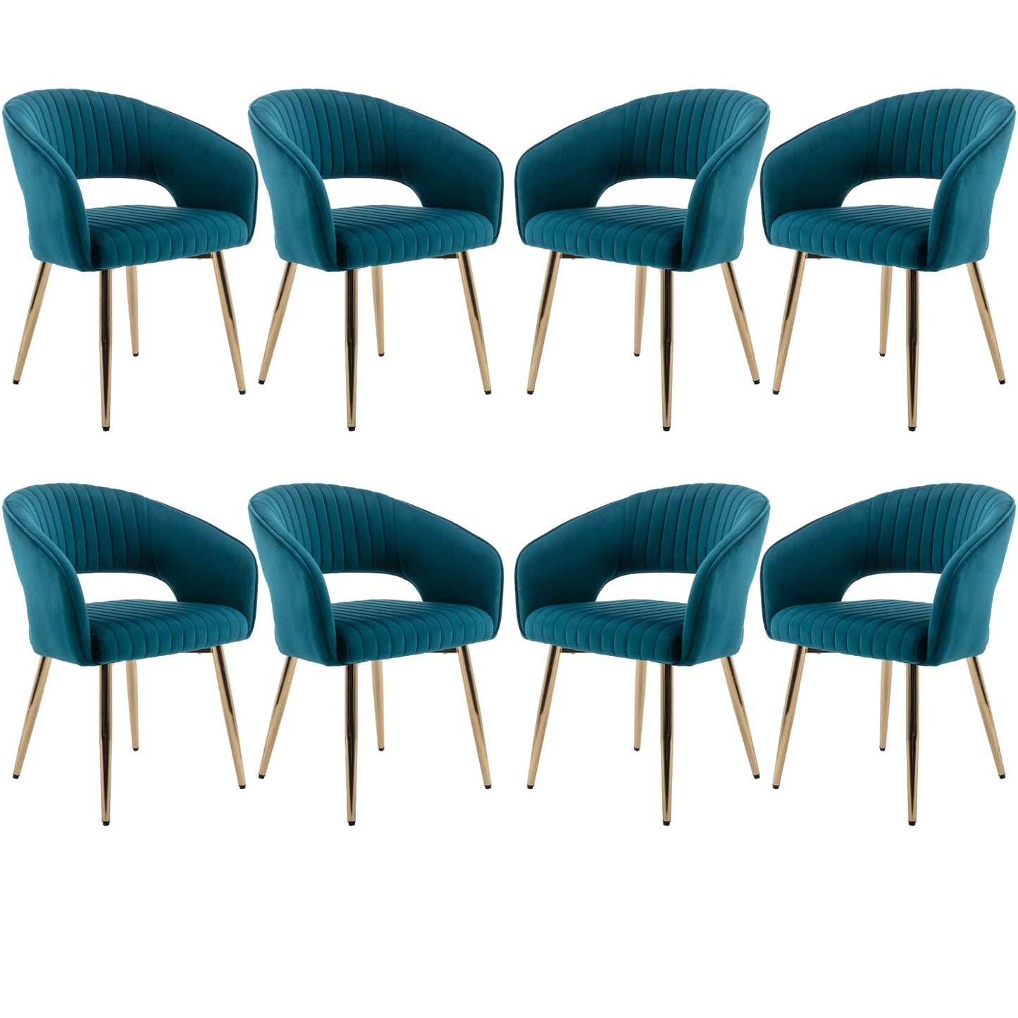 Modern Velvet Dining Chairs Set of 2, Upholstered Gold Dining Chairs with Hollow Back, Dining Room Chairs with Gold Legs, Accent Armrest Kitchen Chairs for Living Room Reception Teal Blue