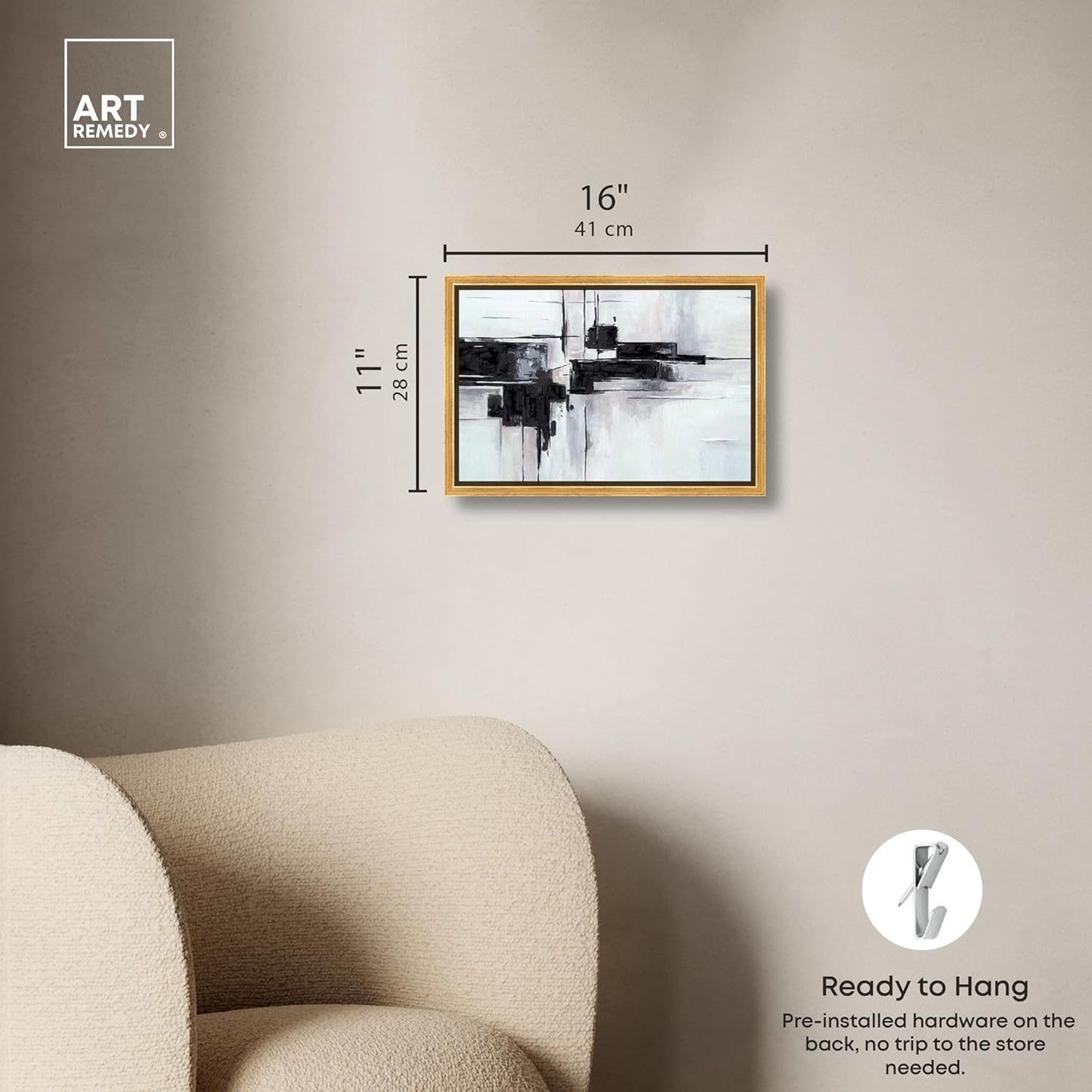 Abstract Journey Canvas Black and White Art, Gold Frame, 45" x 30"
