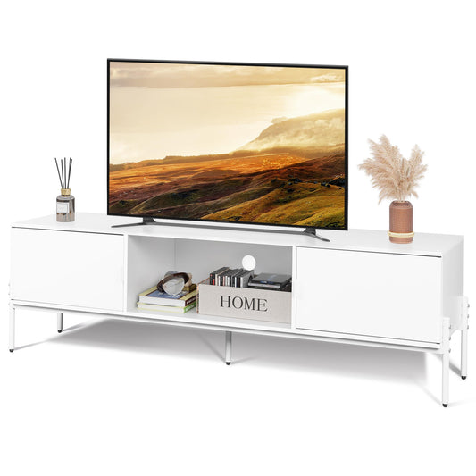 WLIVE Modern TV Stand for 65 Inch TV, Mid Century Entainment Center with Storage Cabinets, TV Console for Bedroom and Living Room, TV Cabinet with Metal Legs, White