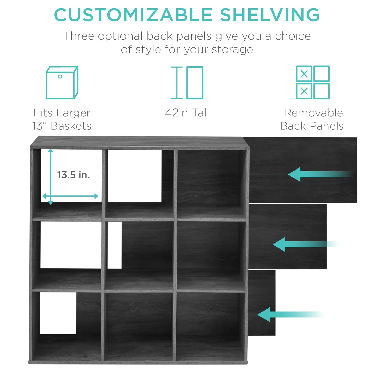 Best Choice Products 9-Cube Storage Organizer, 11in Shelf Opening, Bookcase, Display Shelf, Customizable w/ 3 Removable Back Panels - Walnut