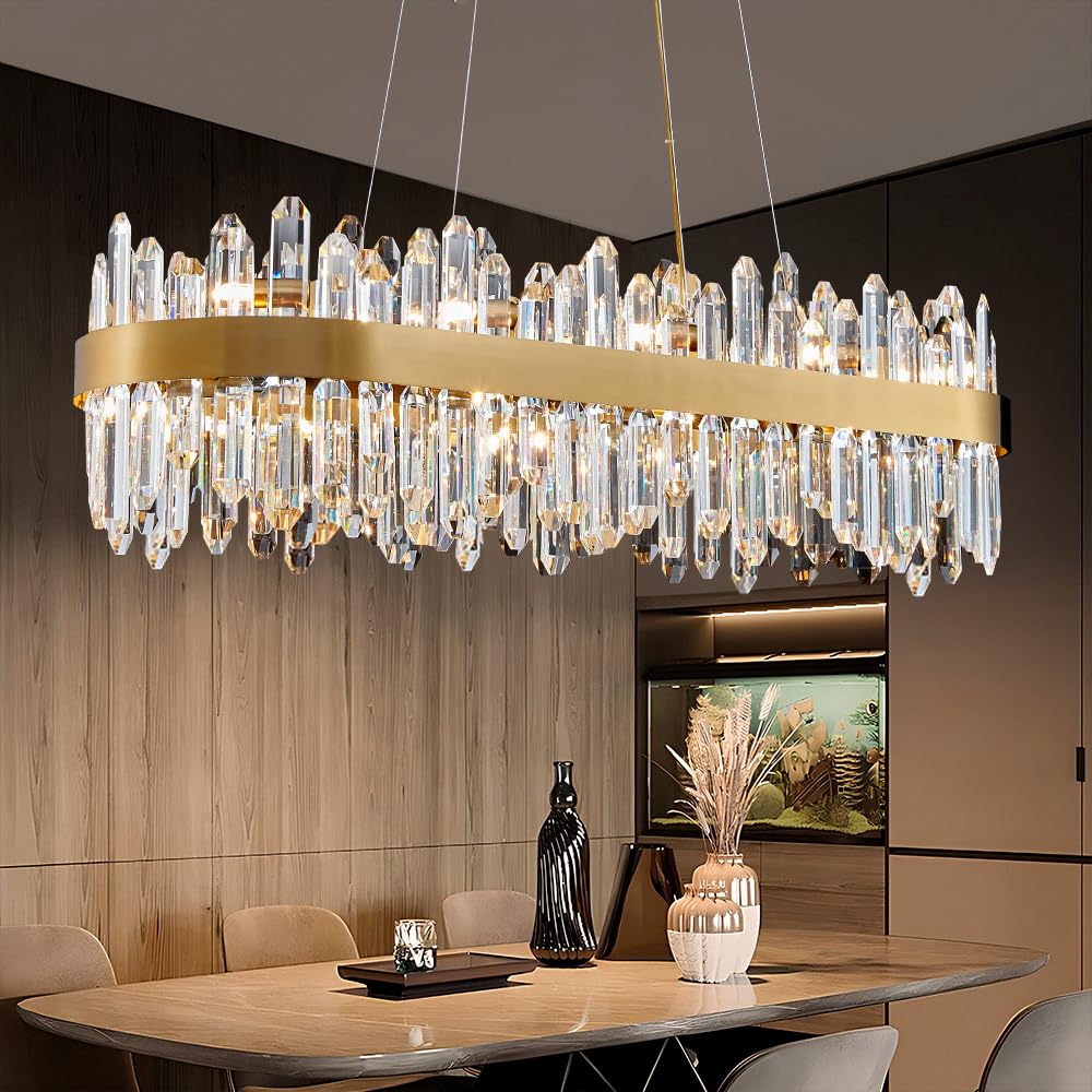 Gold Modern Oval Crystal Chandelier, 16-Lights Luxury Chandeliers Modern 2-Tiers K9 Crystal Chandelier Pendant, Light Fixture G9 Lights for Dining Living Room Entryway Kitchen Dia 23 inch