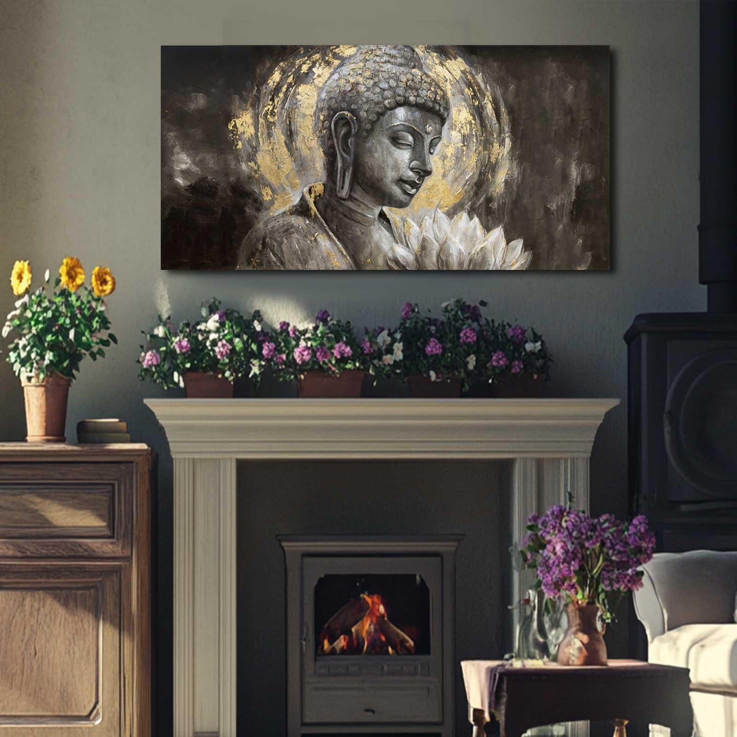 MLART99 Blue and White Abstract Wall Art Grunge Posters Gold Painting for Home Office 29"x 58" Gallery Wall Prints Large Size Artwork for Walls