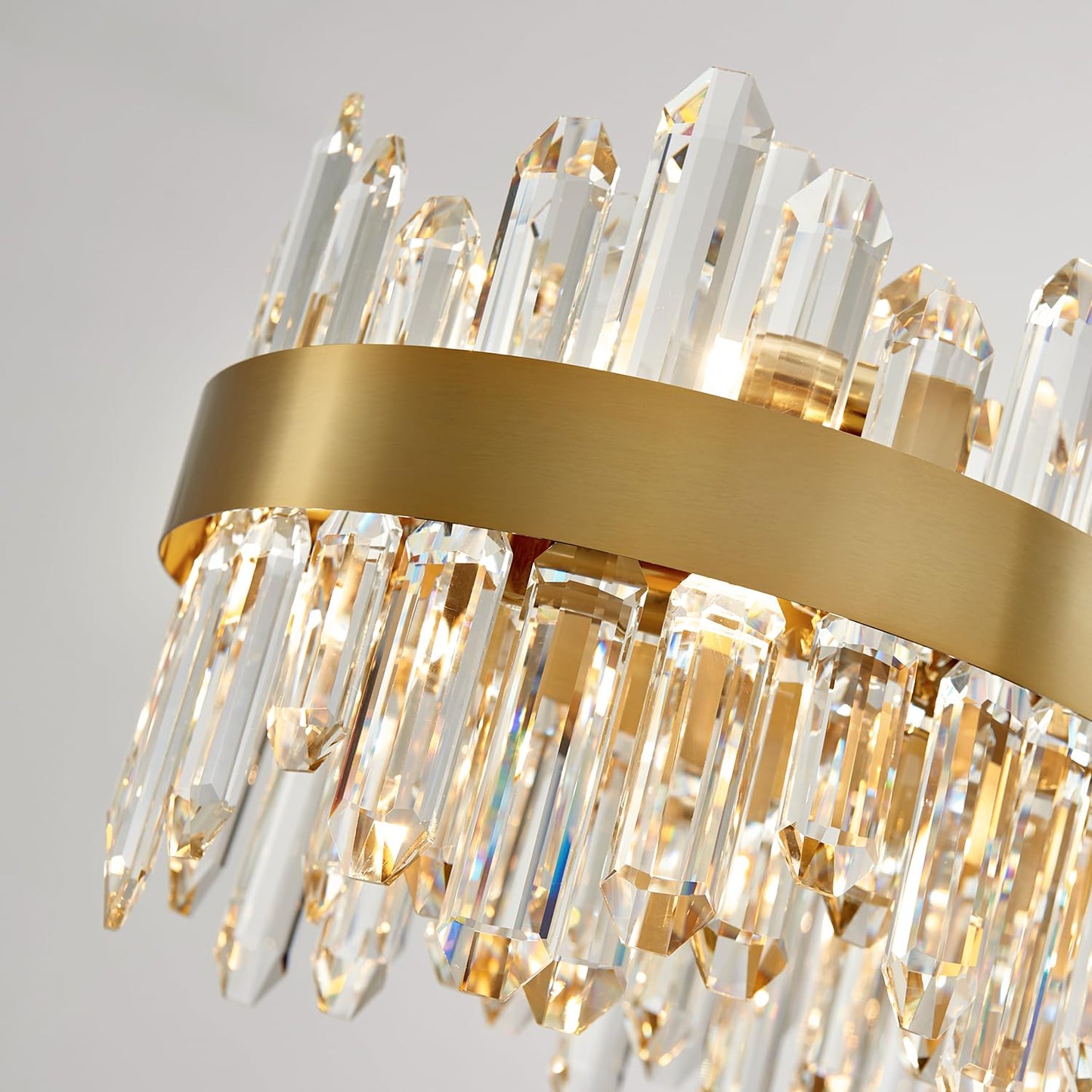 Gold Modern Oval Crystal Chandelier, 16-Lights Luxury Chandeliers Modern 2-Tiers K9 Crystal Chandelier Pendant, Light Fixture G9 Lights for Dining Living Room Entryway Kitchen Dia 23 inch