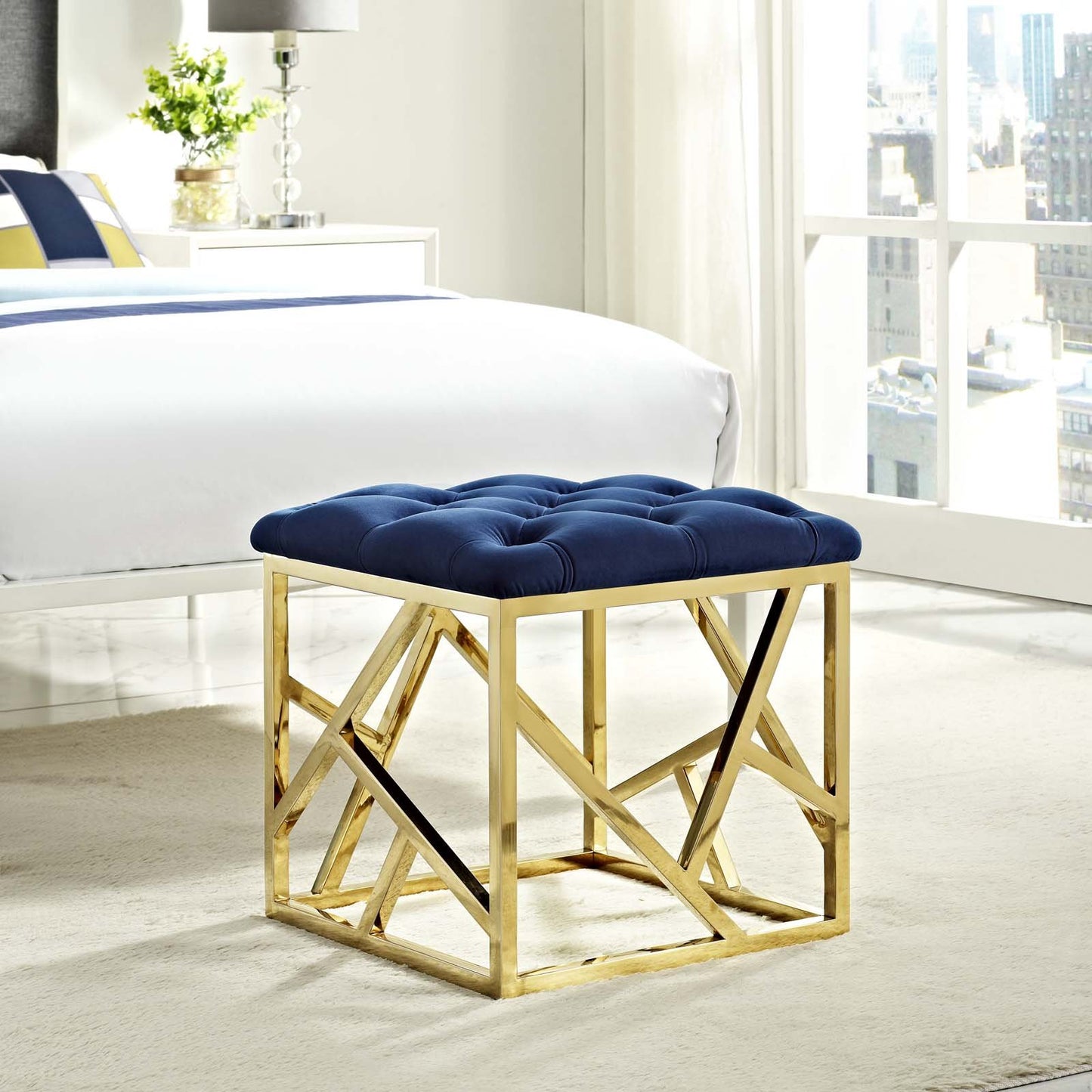 Modway intersperse Button-Tufted Contemporary Modern with Metallic Frame, Bench, Silver Gray
