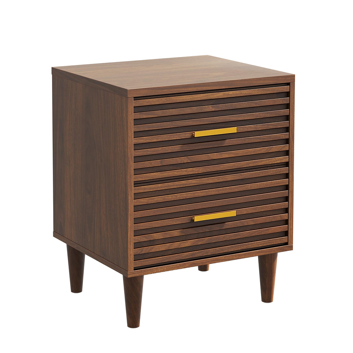 Alohappy Nightstands Set of 2, Mid Century Modern Night Stands, Fluted Bedside Table for Bedroom, Side End Table with Storage Drawers, Vintage Wood Accent Table for Living Room, Brown 2pcs