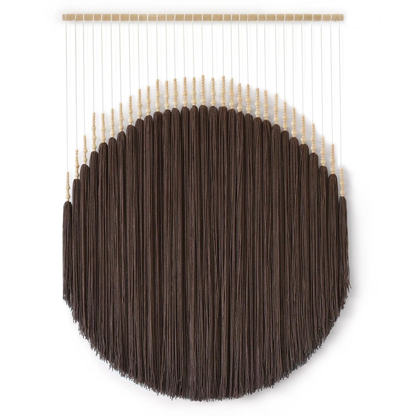 IOWER Macrame Wall Hanging Brown Yarn Beaded Backdrop Boho Wall Decor Round Tassel Home Wall Aesthetic Living Rooms Bedrooms Offices Geometric Art Chic Home Decor 39" W x 55" L