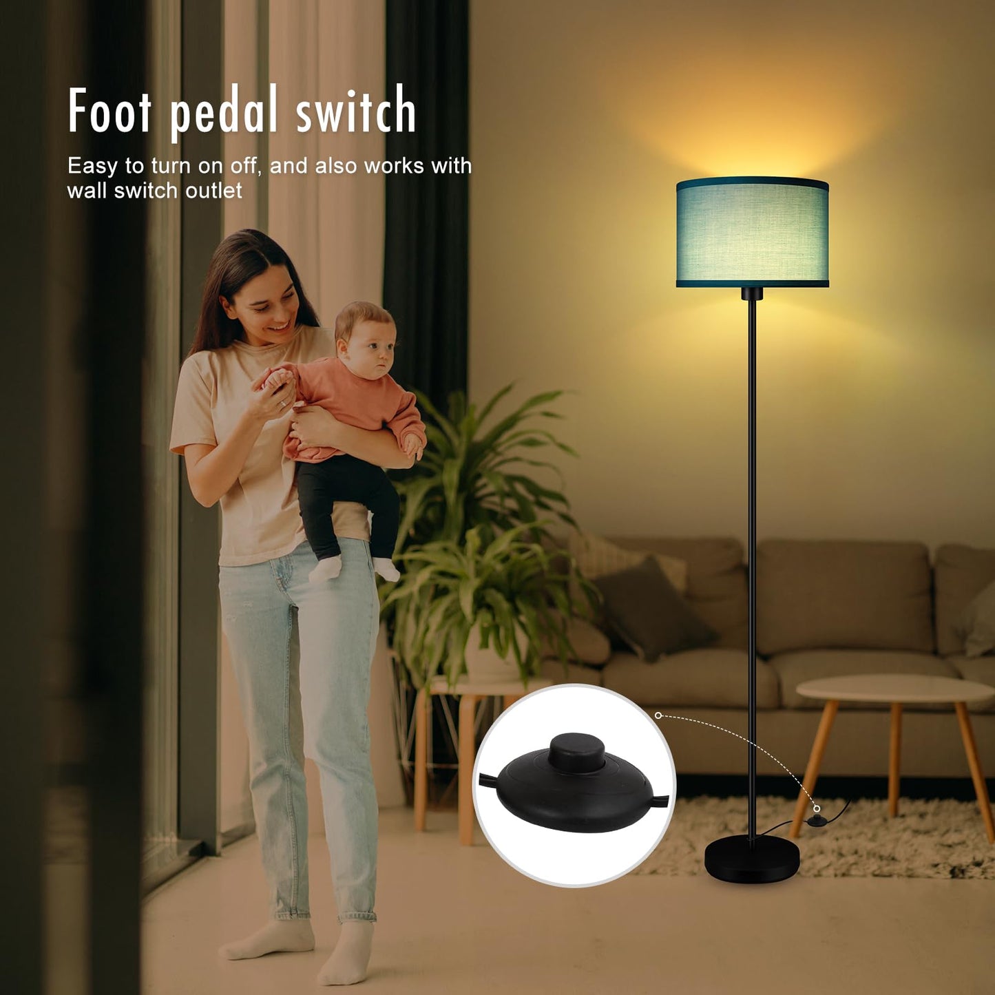 Floor Lamp Black, Standing Lamp, 58" Tall Lamps for Living Room, Simple Pole Lamp with Black Lampshade, On/Off Foot Pedal, Bright Dimming Light for Kids Room Bedroom Office Decor(Without Bulbs)