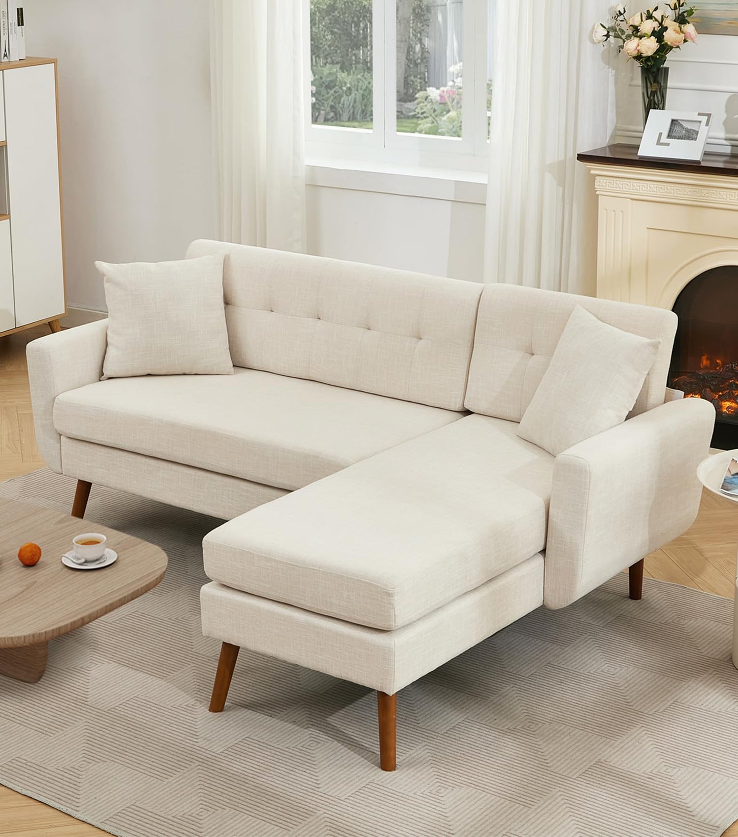 Tbfit 65" W Loveseat Sofa, Mid Century Modern Love Seat Couches for Living Room, Button Tufted Upholstered Small Couch for Bedroom, Solid and Easy to Install Love Seats Furniture, Grey