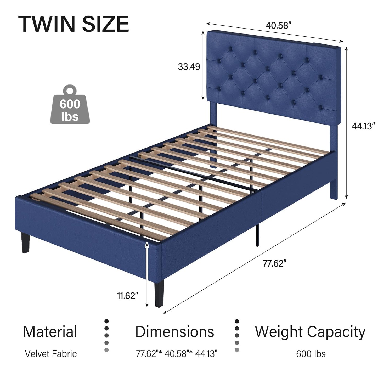 Queen Bed Frame with Headboard, Faux Leather Upholstered Platform Bed Frame, Blue Bed Frame Queen Size, Wooden Slat Support, No Box Spring Needed, Navy Blue