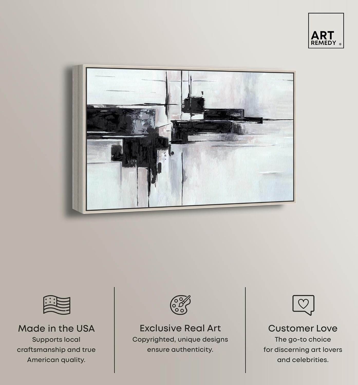 Abstract Journey Canvas Black and White Art, Gold Frame, 45" x 30"