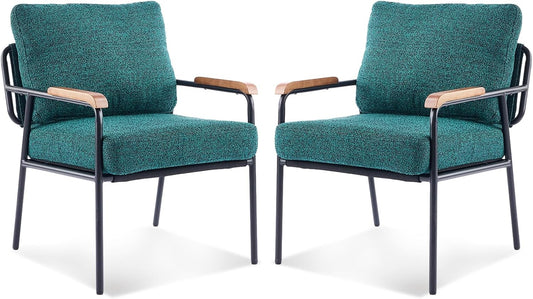 VINGLI Mid-Century Modern Accent Armchiar for Small Space, Small Comfy Upholstered Leisure Reading Chair with Wood Armrest for Bedroom, Living Room, Waiting Room, Linen Teal