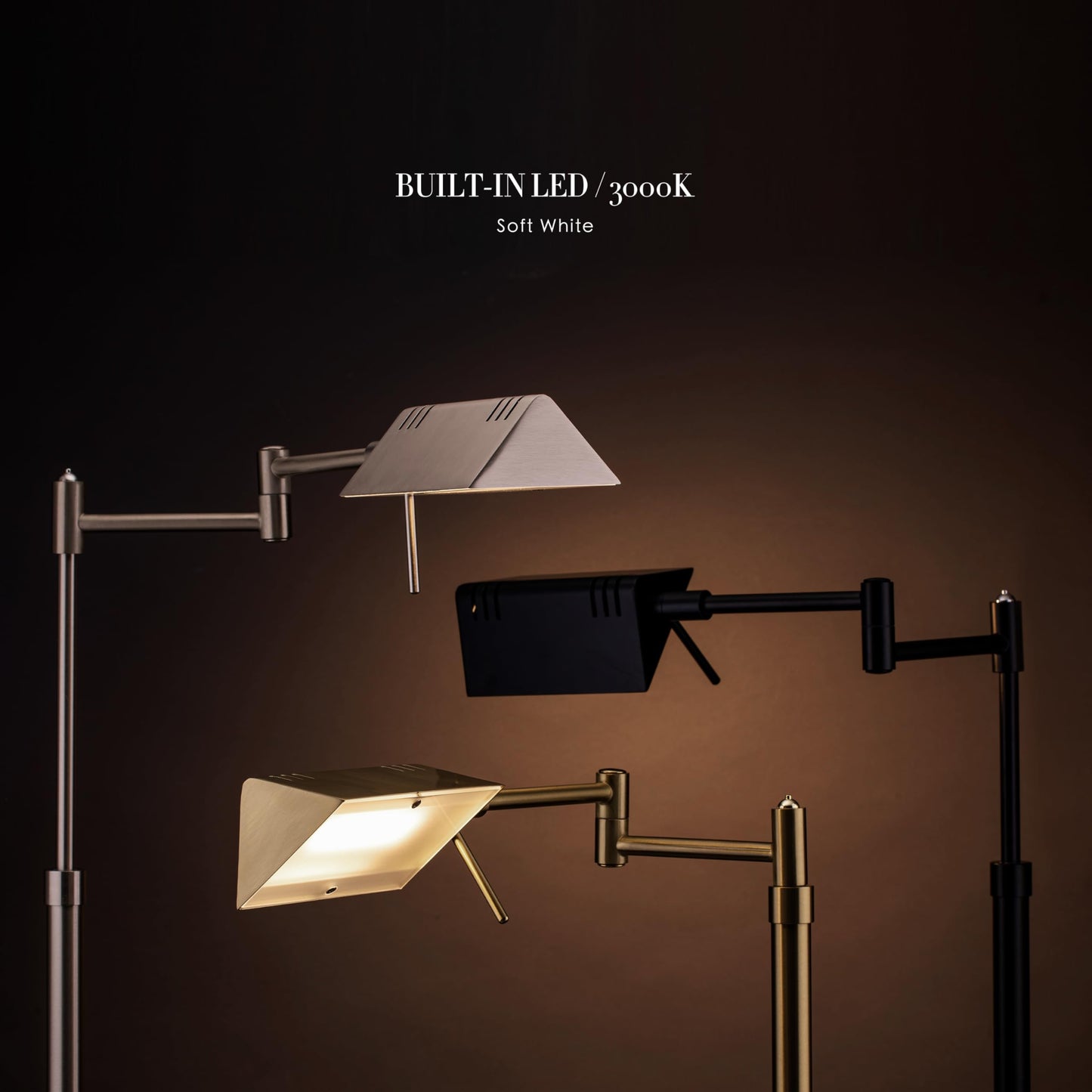 O’Bright Dimmable LED Pharmacy Floor Lamp, 12W LED, Full Range Dimming, 360 Degree Swing Arms, Adjustable Heights, Standing Lamp for Reading, Sewing, and Craft, ETL Listed, Antique Brass (Gold)
