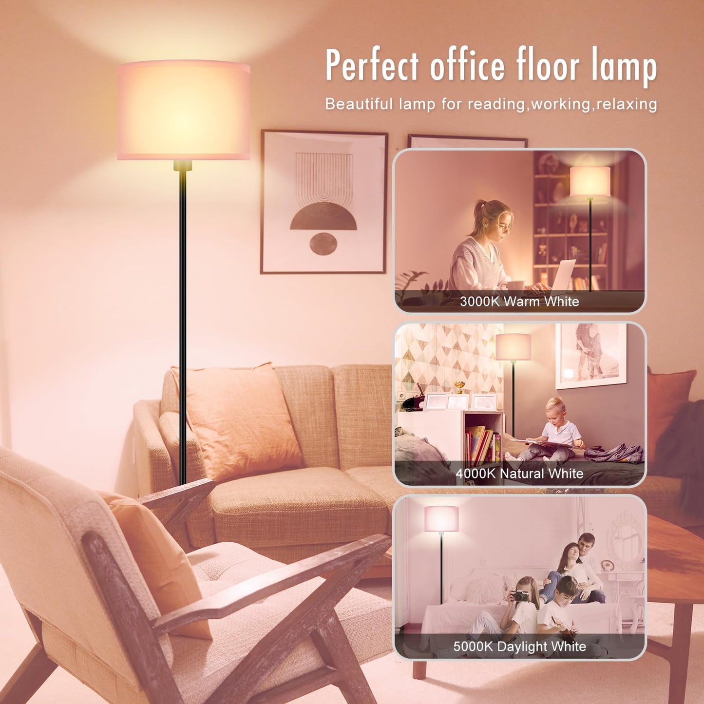 Floor Lamp Black, Standing Lamp, 58" Tall Lamps for Living Room, Simple Pole Lamp with Black Lampshade, On/Off Foot Pedal, Bright Dimming Light for Kids Room Bedroom Office Decor(Without Bulbs)