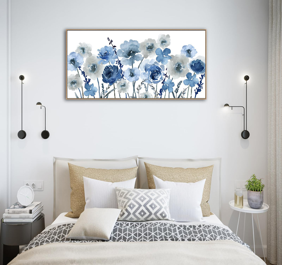 VEAEE Teal Framed Abstract Wall Art - Turquoise Green Colorful Modern Canvas Pictures, Living Room Wall Decor, Contemporary Landscape Painting Prints for Bedroom Bathroom Office Decor 20" x 40"
