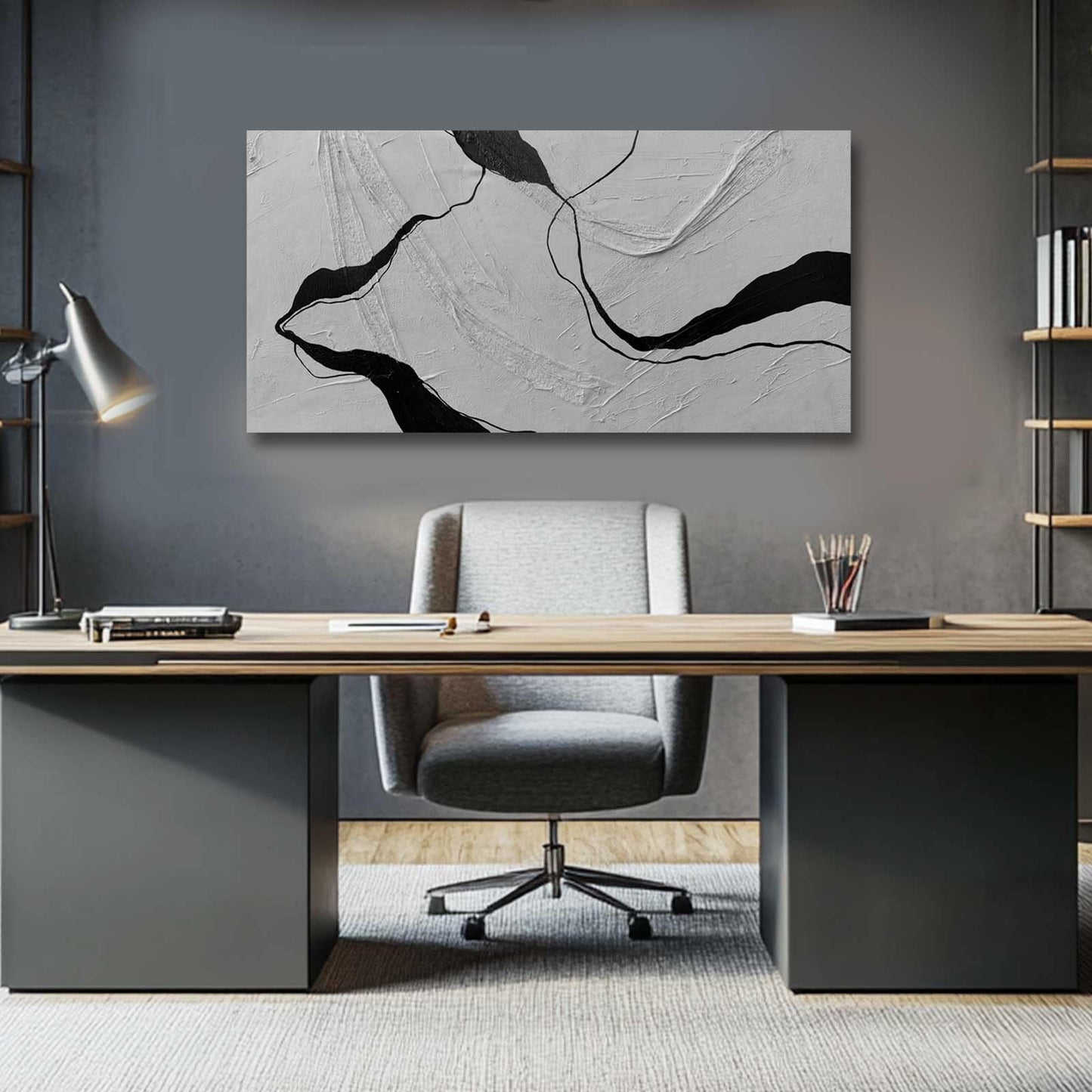 MLART99 Blue and White Abstract Wall Art Grunge Posters Gold Painting for Home Office 29"x 58" Gallery Wall Prints Large Size Artwork for Walls