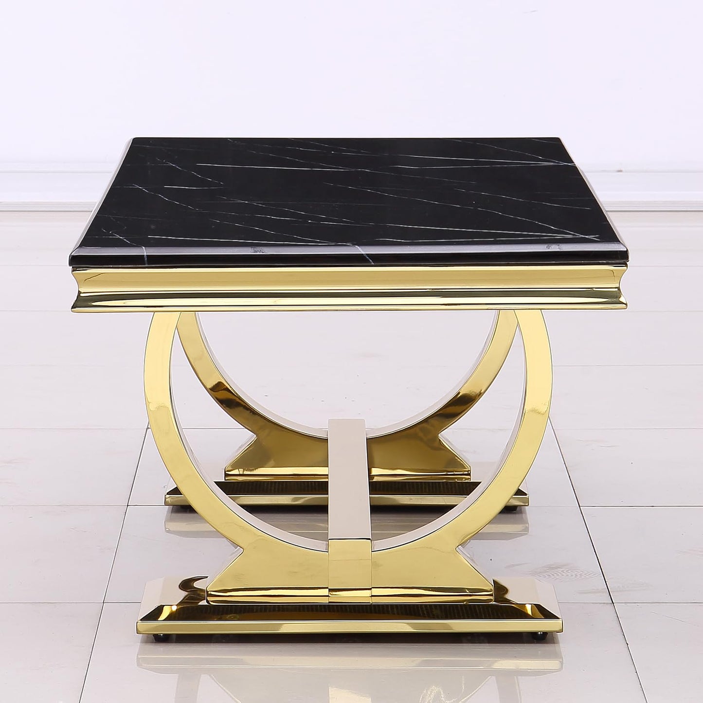 Asday Gold and White Coffee Table, Rectangle Marble Living Room Tea Table, Elegant Coffee Table for Living Room, Guest Hall, Reception Room