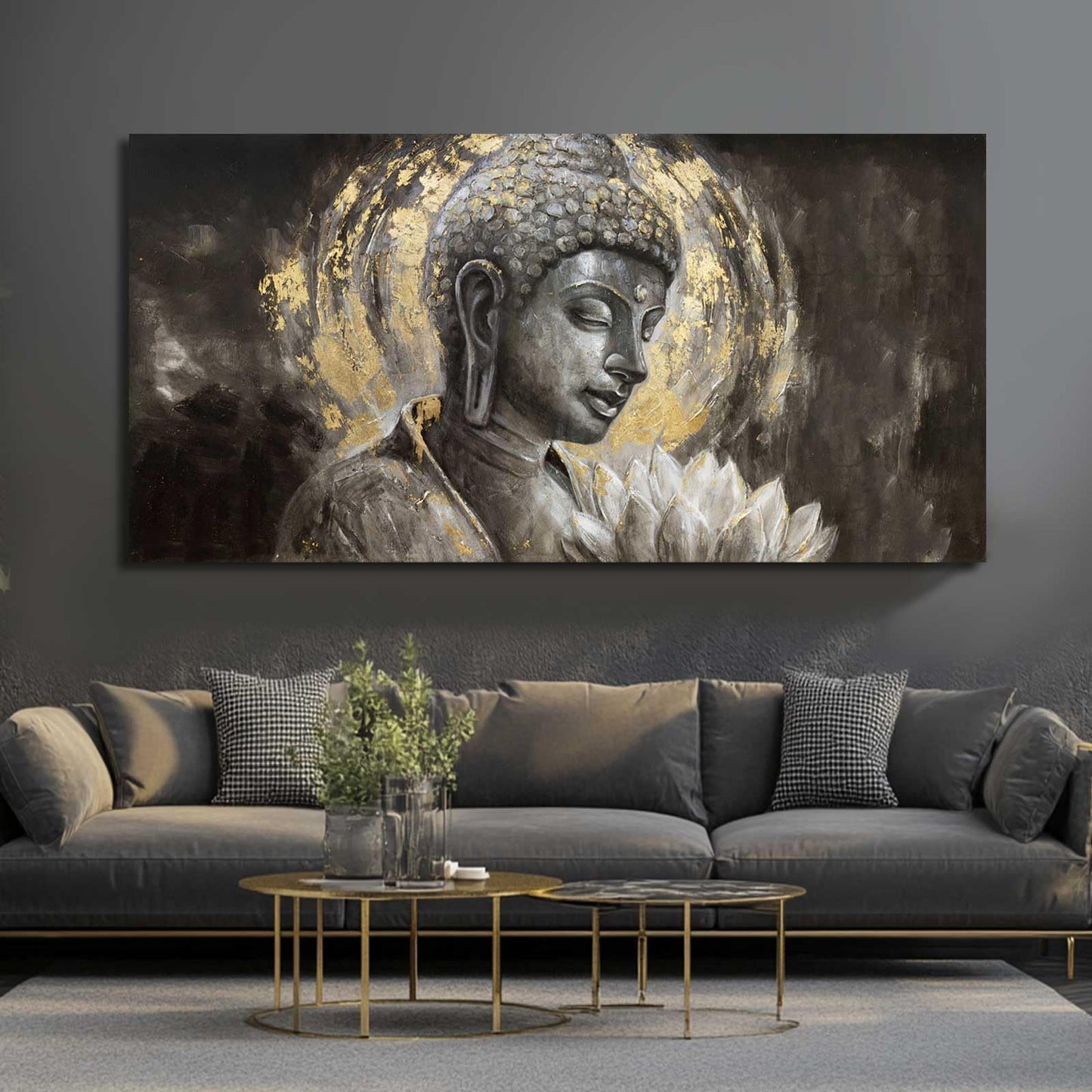 MLART99 Blue and White Abstract Wall Art Grunge Posters Gold Painting for Home Office 29"x 58" Gallery Wall Prints Large Size Artwork for Walls