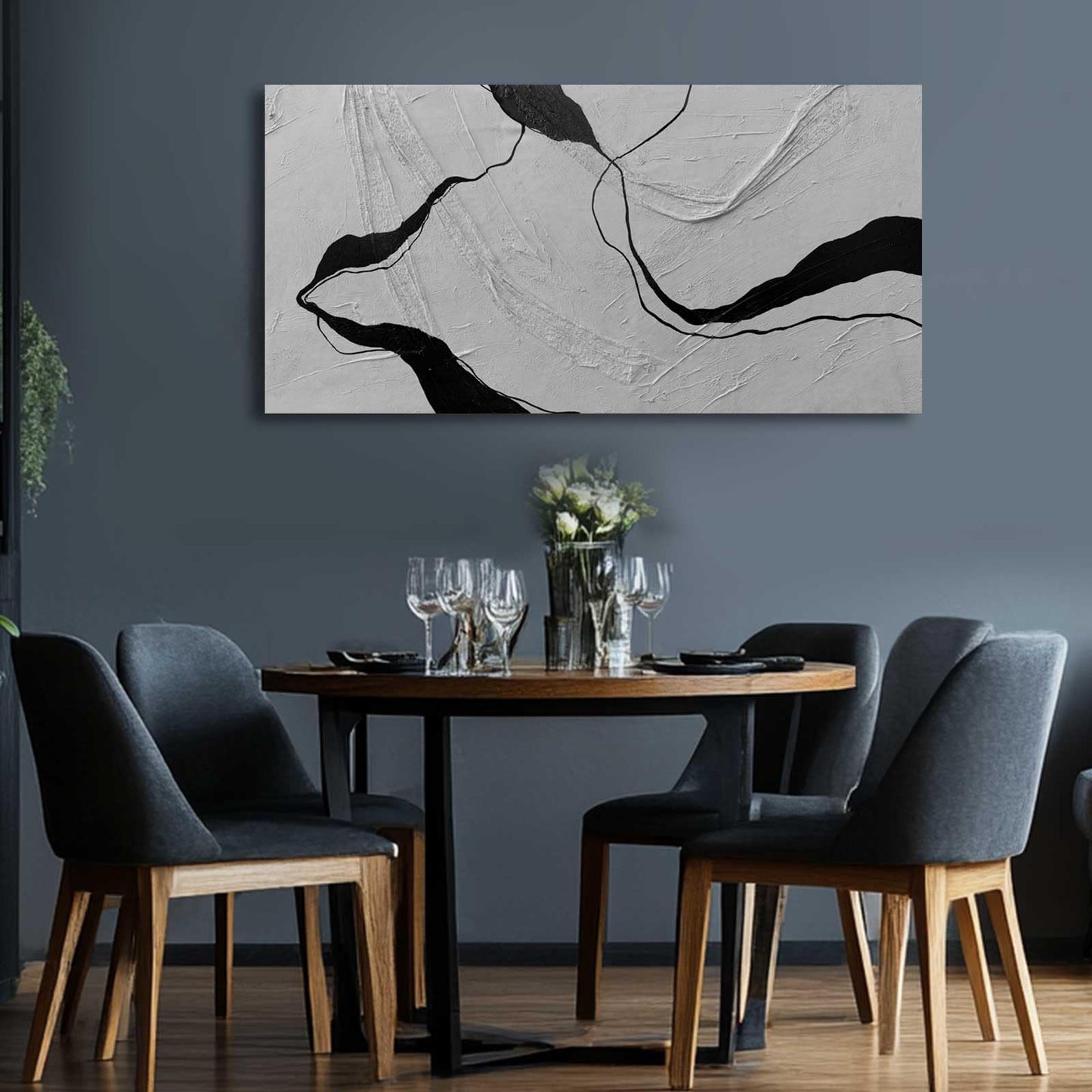 MLART99 Blue and White Abstract Wall Art Grunge Posters Gold Painting for Home Office 29"x 58" Gallery Wall Prints Large Size Artwork for Walls