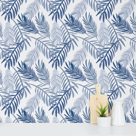 Flipside Blue Palm Leaves Peel and Stick Removable Wallpaper - Each Roll is 18 ft. Long x 18 in. Wide - Safe for Walls - Easy to Apply & Easy to Remove