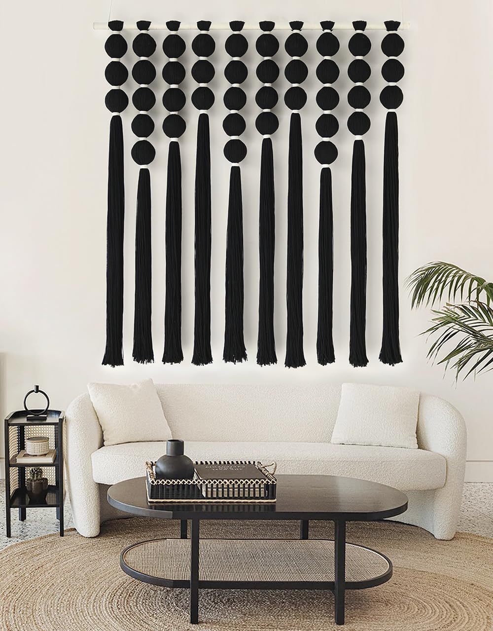IOWER Macrame Wall Hanging Brown Yarn Beaded Backdrop Boho Wall Decor Round Tassel Home Wall Aesthetic Living Rooms Bedrooms Offices Geometric Art Chic Home Decor 39" W x 55" L