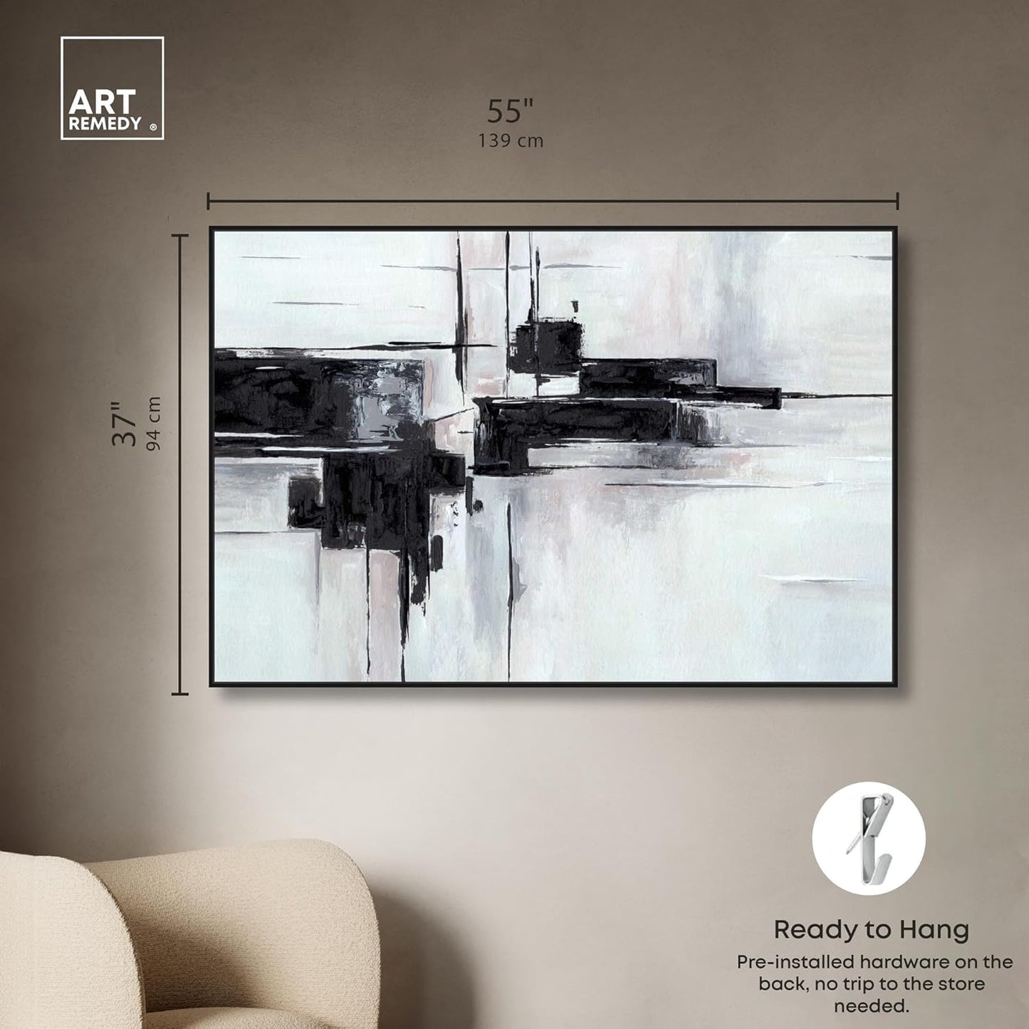 Abstract Journey Canvas Black and White Art, Gold Frame, 45" x 30"