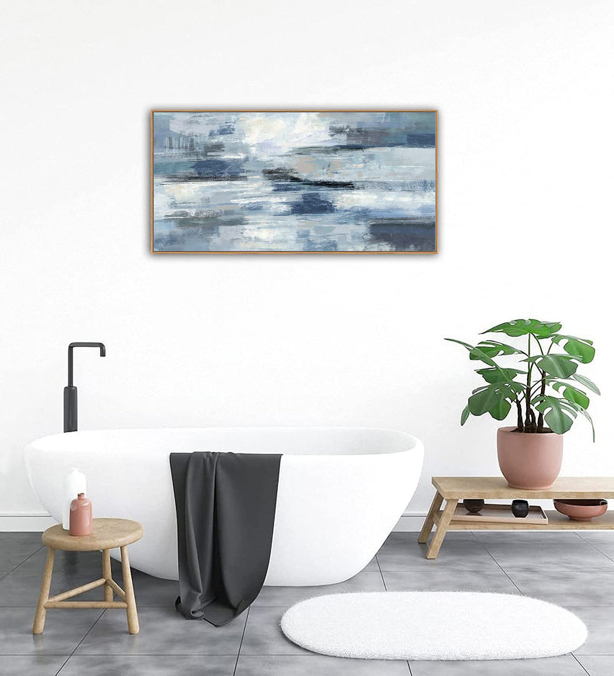 VEAEE Teal Framed Abstract Wall Art - Turquoise Green Colorful Modern Canvas Pictures, Living Room Wall Decor, Contemporary Landscape Painting Prints for Bedroom Bathroom Office Decor 20" x 40"