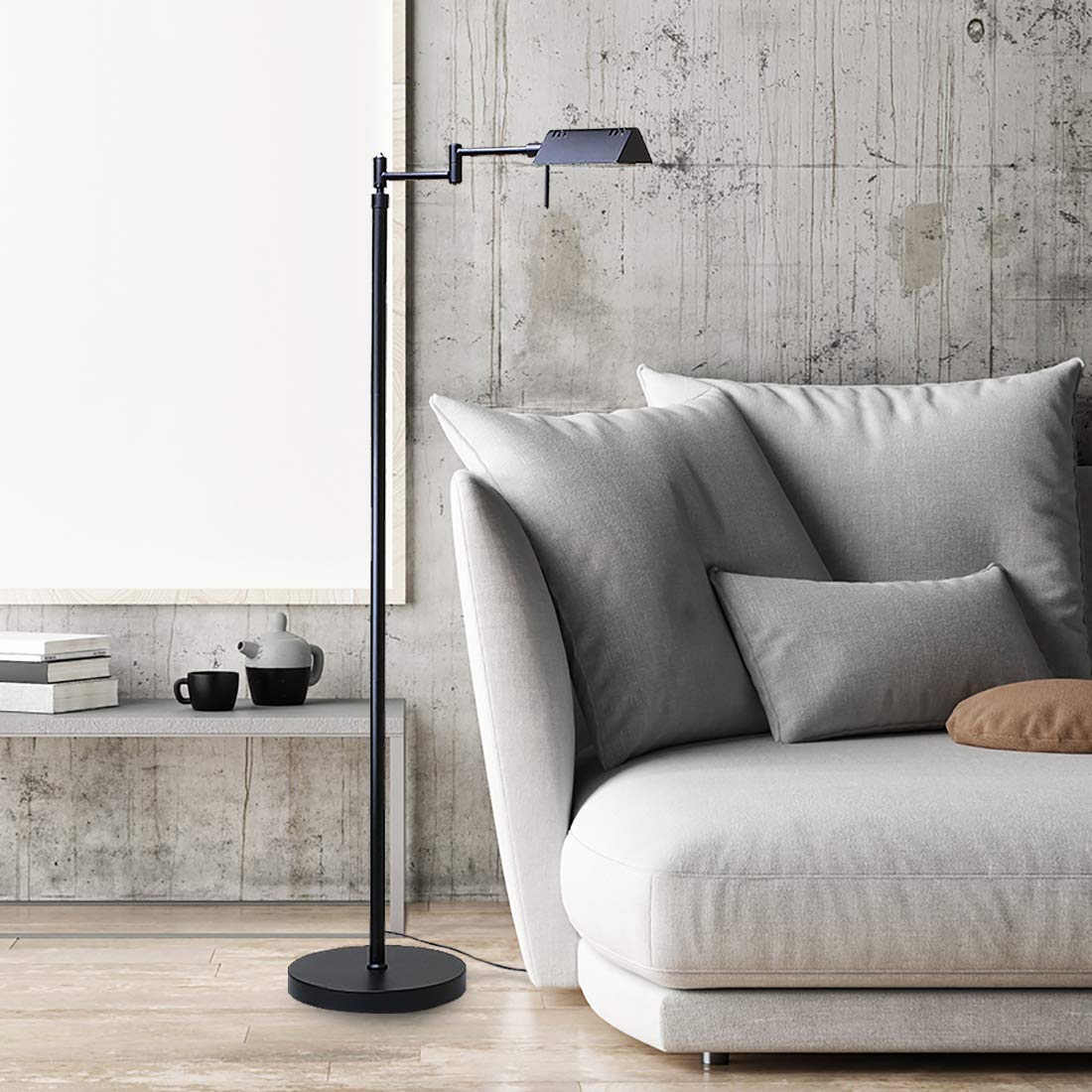 O’Bright Dimmable LED Pharmacy Floor Lamp, 12W LED, Full Range Dimming, 360 Degree Swing Arms, Adjustable Heights, Standing Lamp for Reading, Sewing, and Craft, ETL Listed, Antique Brass (Gold)