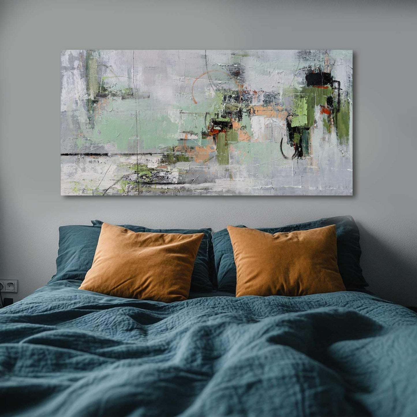 MLART99 Blue and White Abstract Wall Art Grunge Posters Gold Painting for Home Office 29"x 58" Gallery Wall Prints Large Size Artwork for Walls
